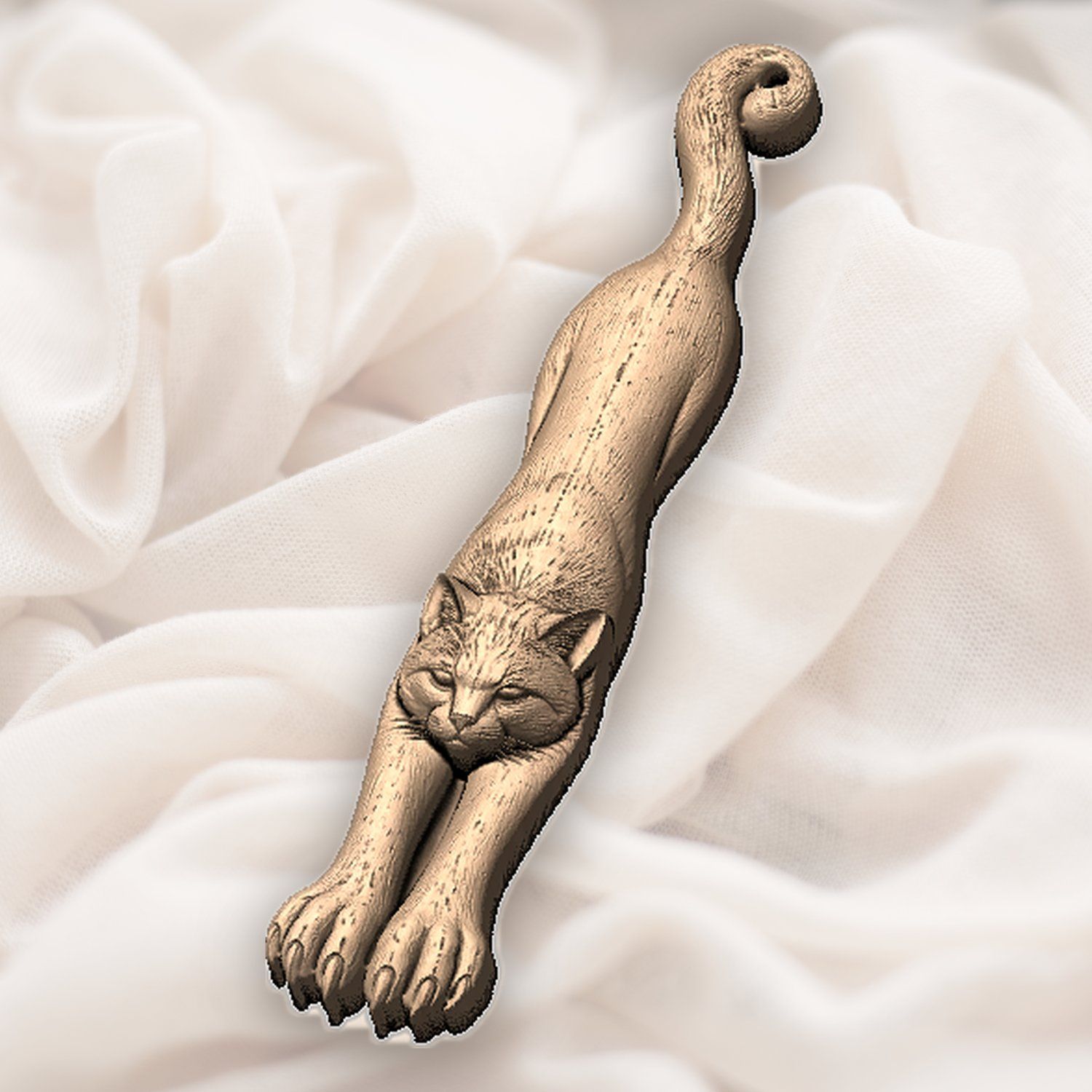 Stretching Ginger Cat CNC Relief STL bas-relief STL — view 6