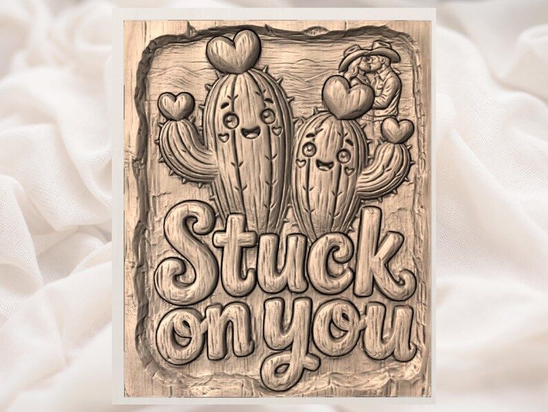Stuck On You Cactus Couple Bas-Relief STL for CNC Carving bas-relief STL — view 2