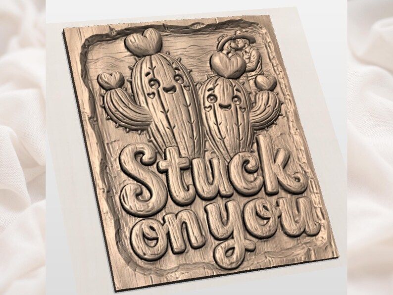 Stuck On You Cactus Couple Bas-Relief STL for CNC Carving bas-relief STL — view 3