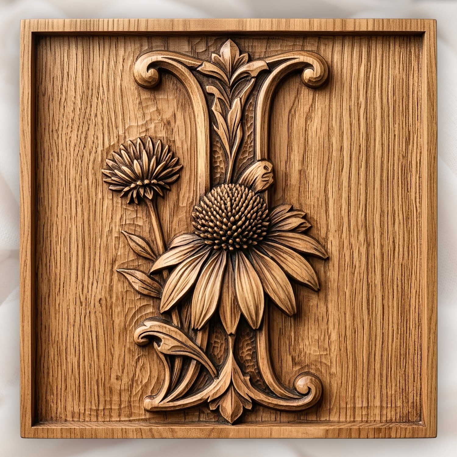 Stylized Floral Letter I Monogram CNC Relief STL bas-relief STL design