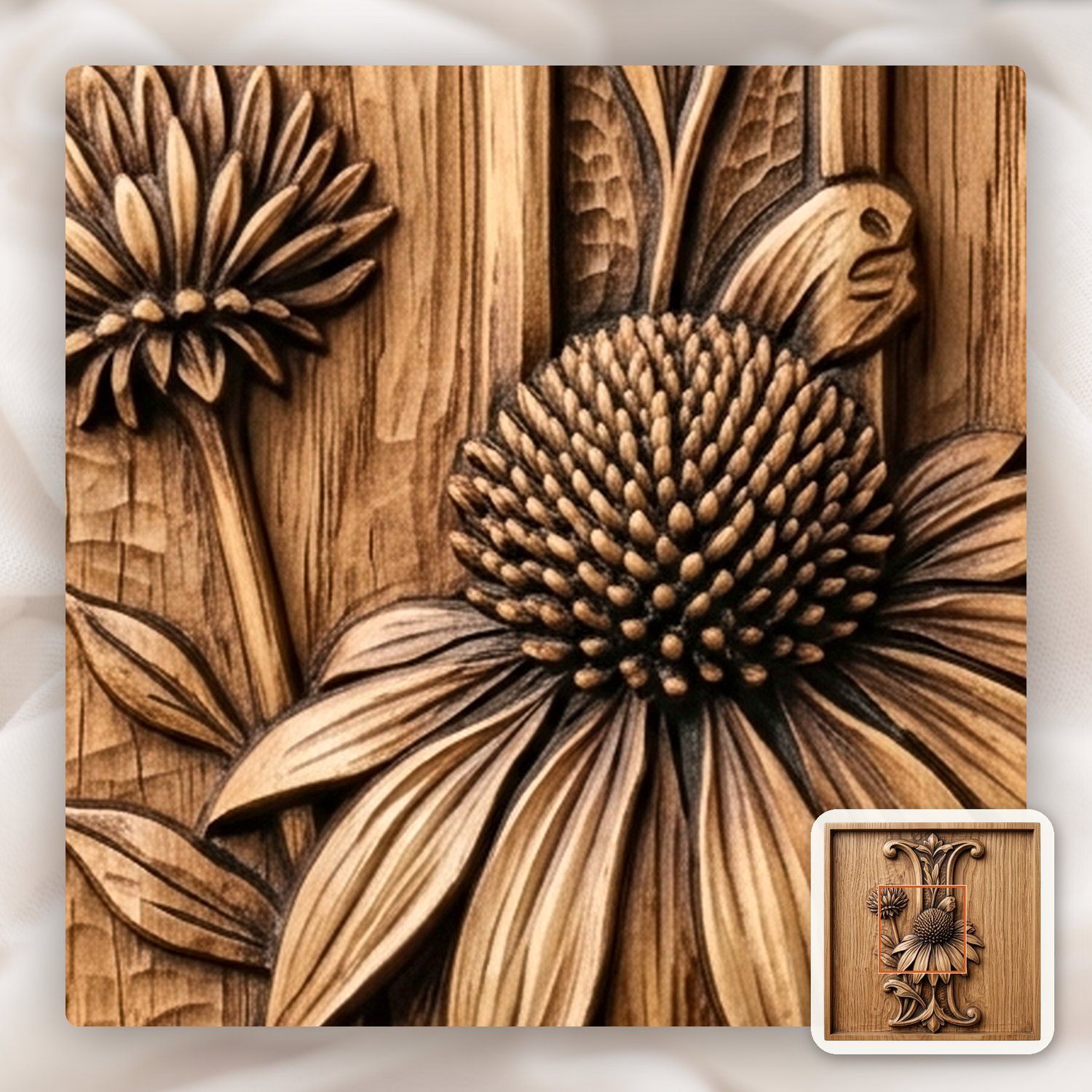 Stylized Floral Letter I Monogram CNC Relief STL bas-relief STL — view 9
