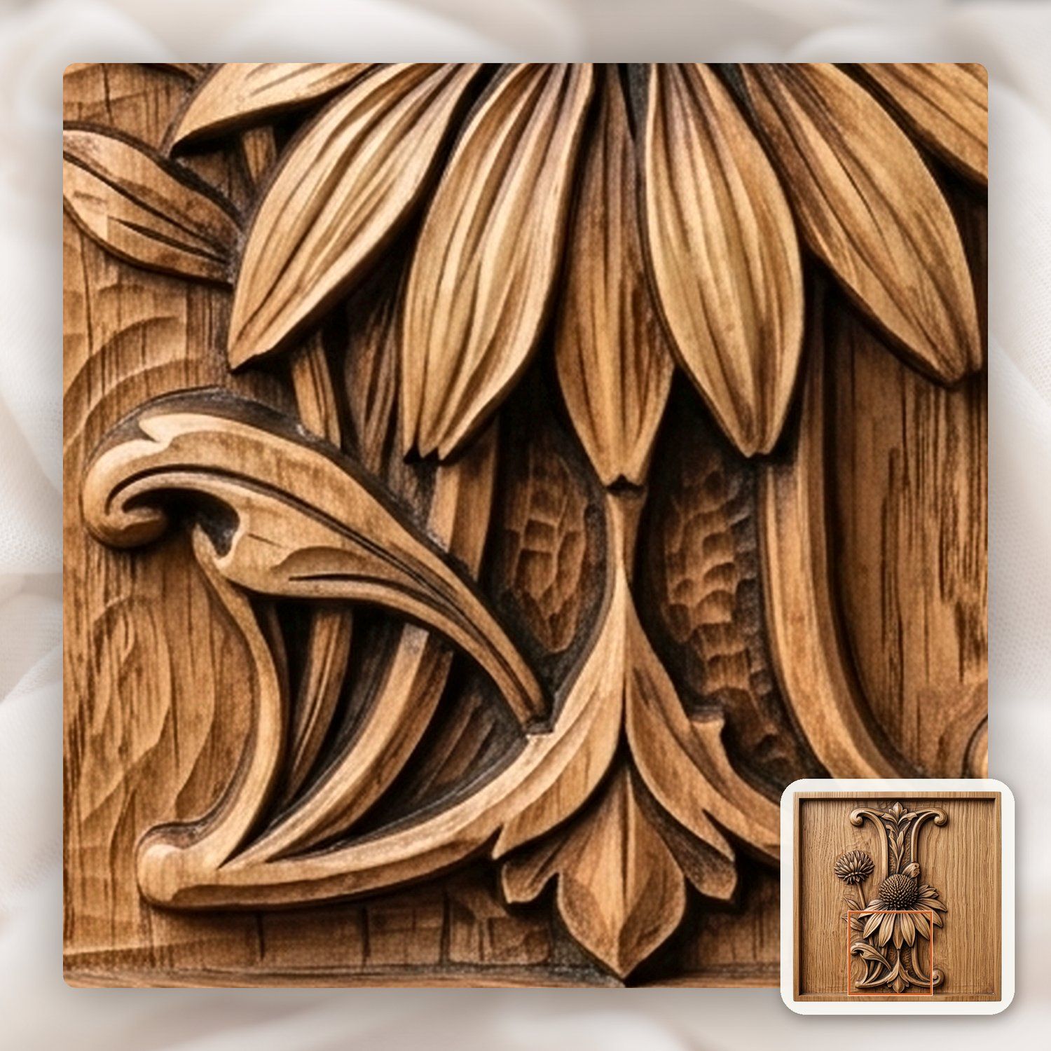 Stylized Floral Letter I Monogram CNC Relief STL bas-relief STL — view 10