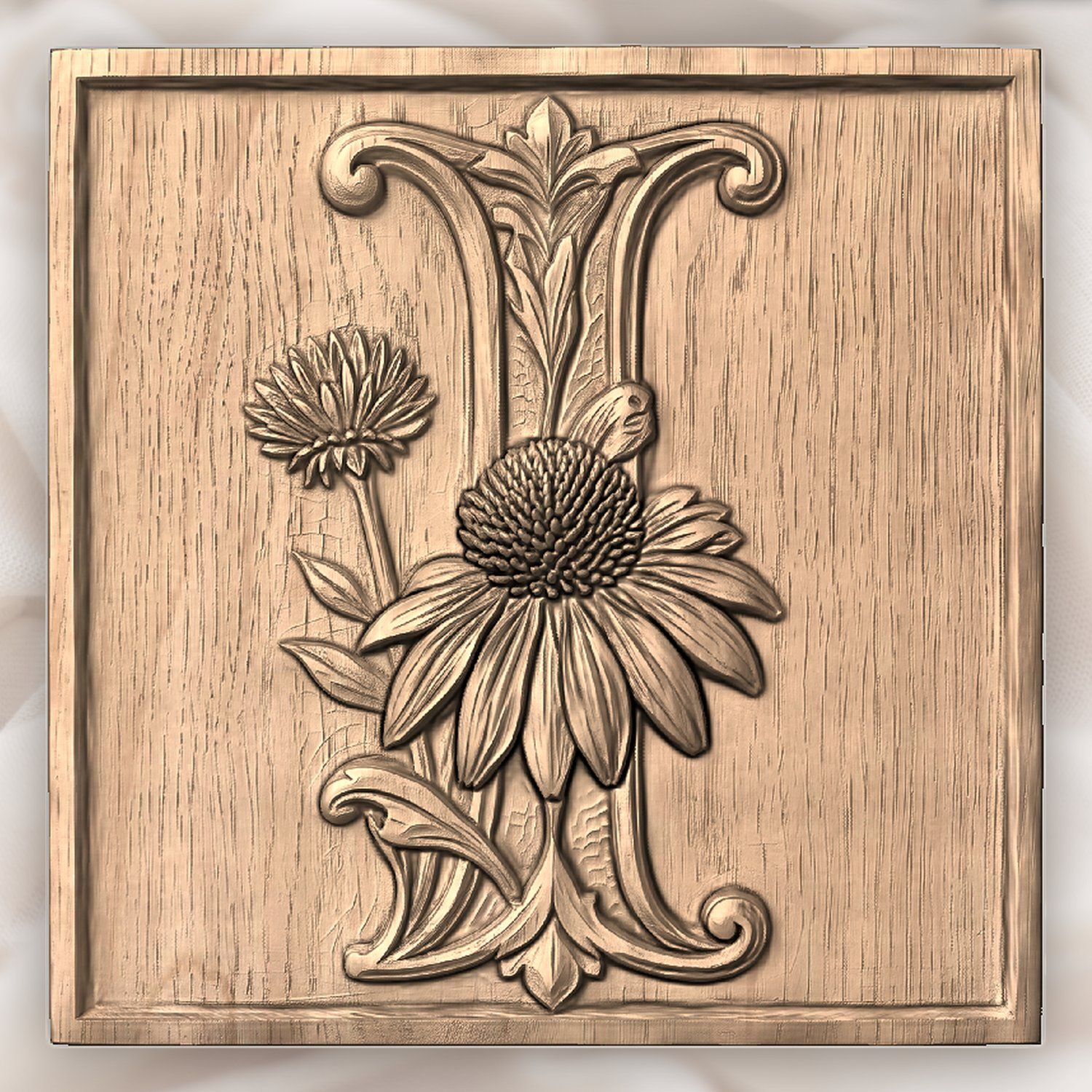 Stylized Floral Letter I Monogram CNC Relief STL bas-relief STL — view 2