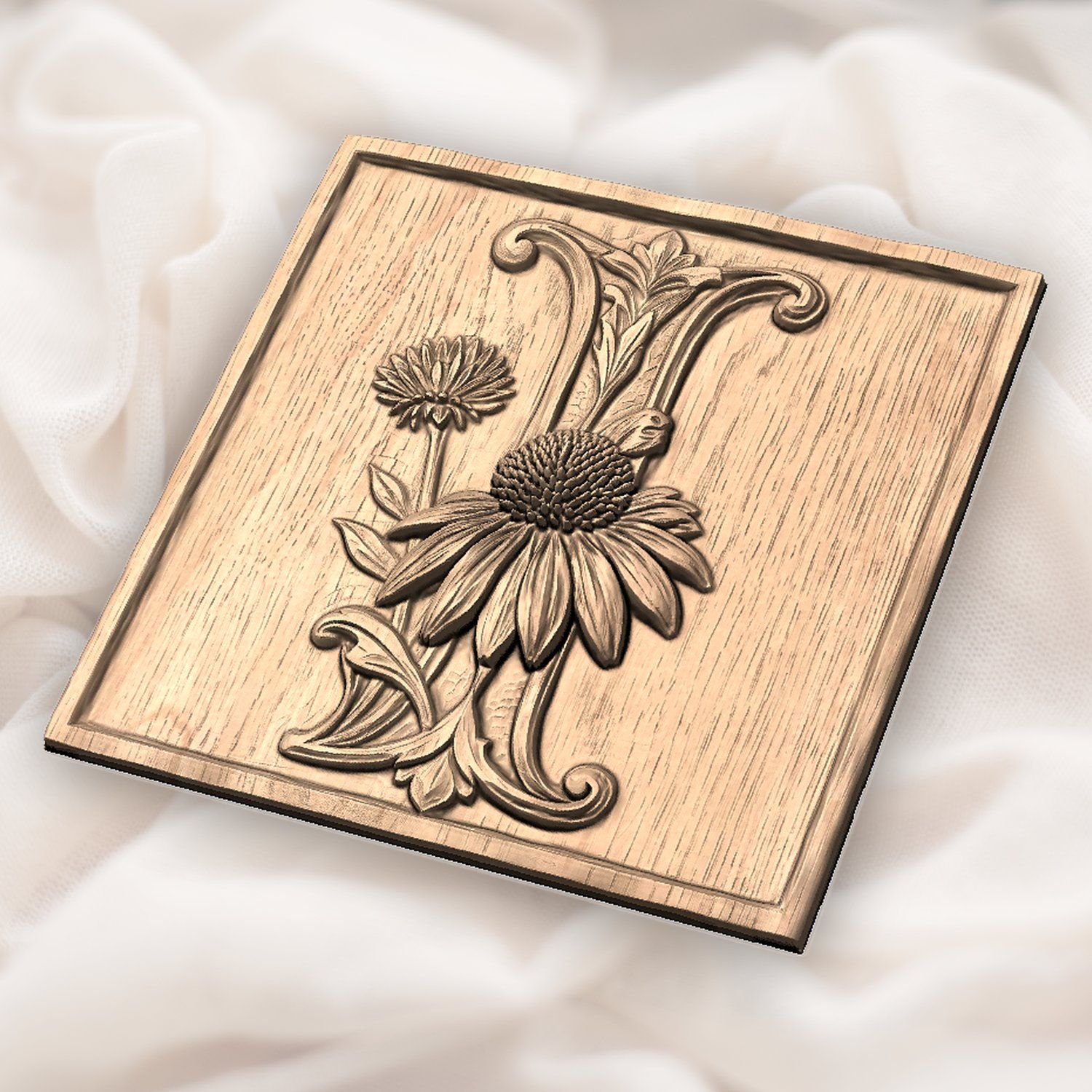 Stylized Floral Letter I Monogram CNC Relief STL bas-relief STL — view 3