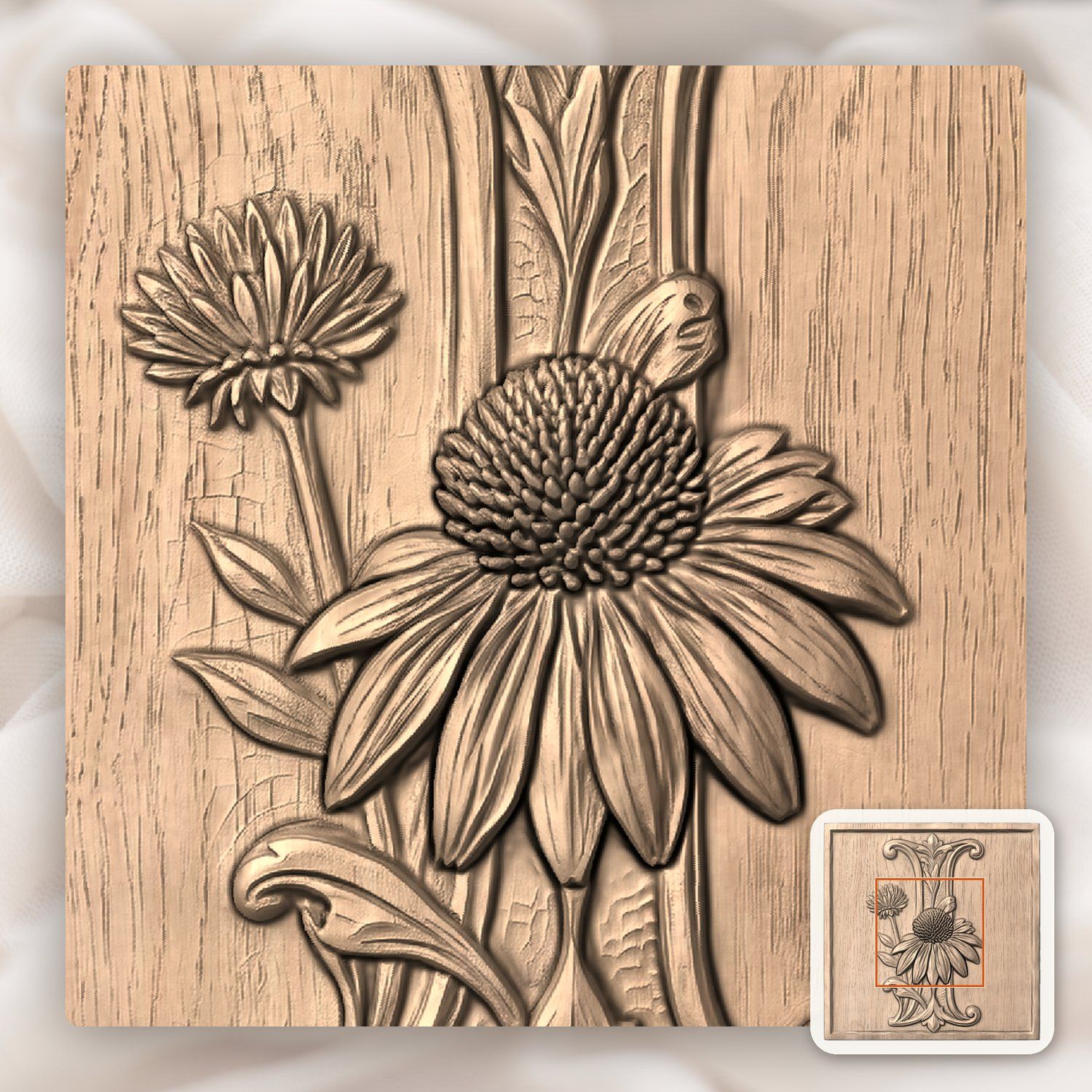 Stylized Floral Letter I Monogram CNC Relief STL bas-relief STL — view 4