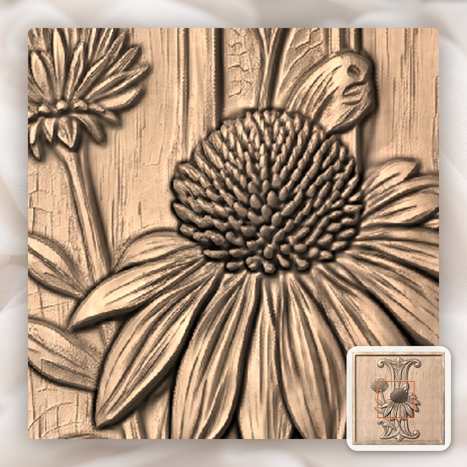 Stylized Floral Letter I Monogram CNC Relief STL bas-relief STL — view 5