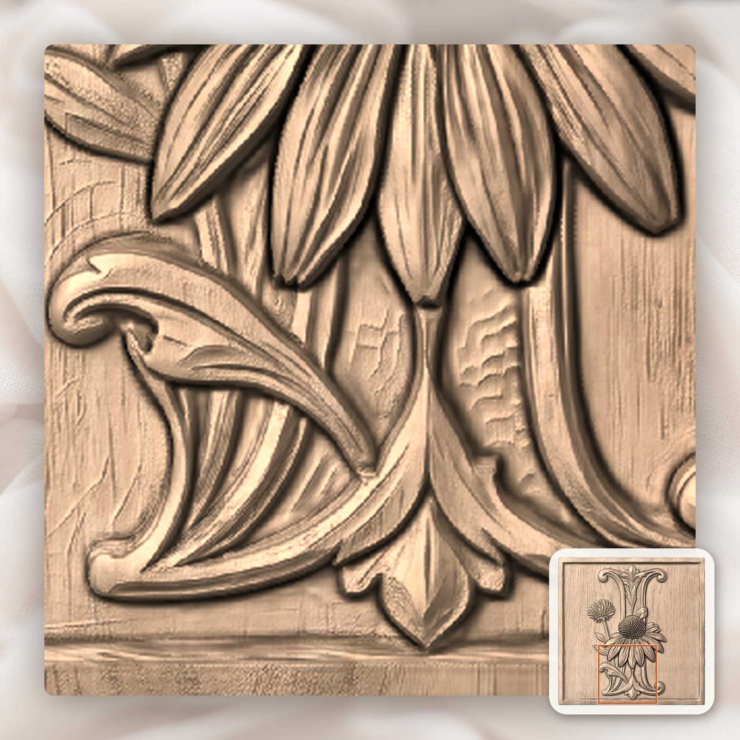 Stylized Floral Letter I Monogram CNC Relief STL bas-relief STL — view 6