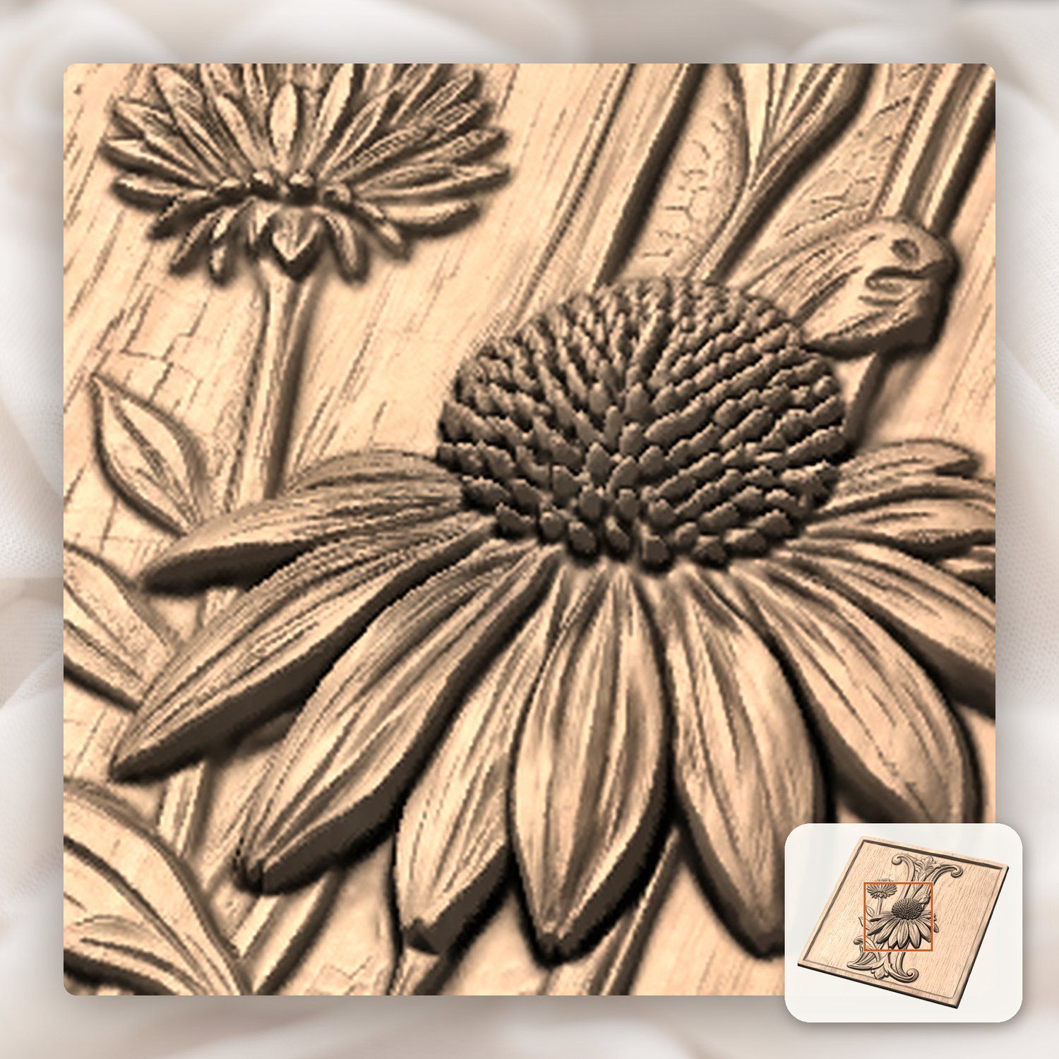 Stylized Floral Letter I Monogram CNC Relief STL bas-relief STL — view 7