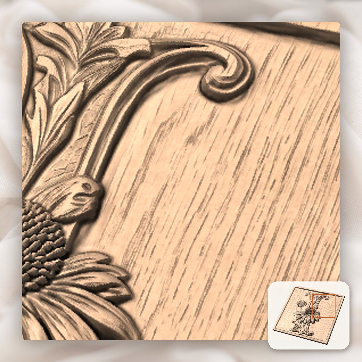 Stylized Floral Letter I Monogram CNC Relief STL bas-relief STL — view 8