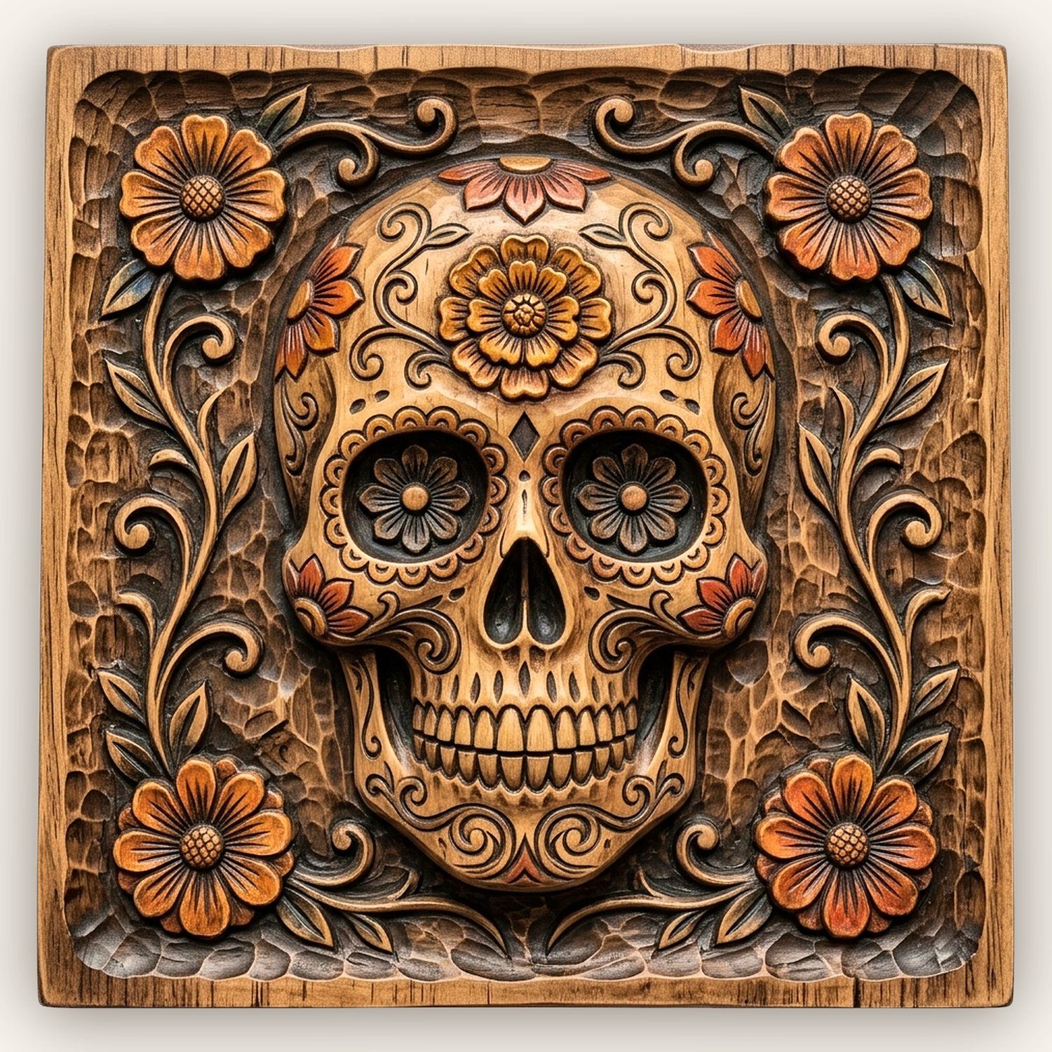 Sugar Skull Floral Marigold CNC Relief STL bas-relief STL design