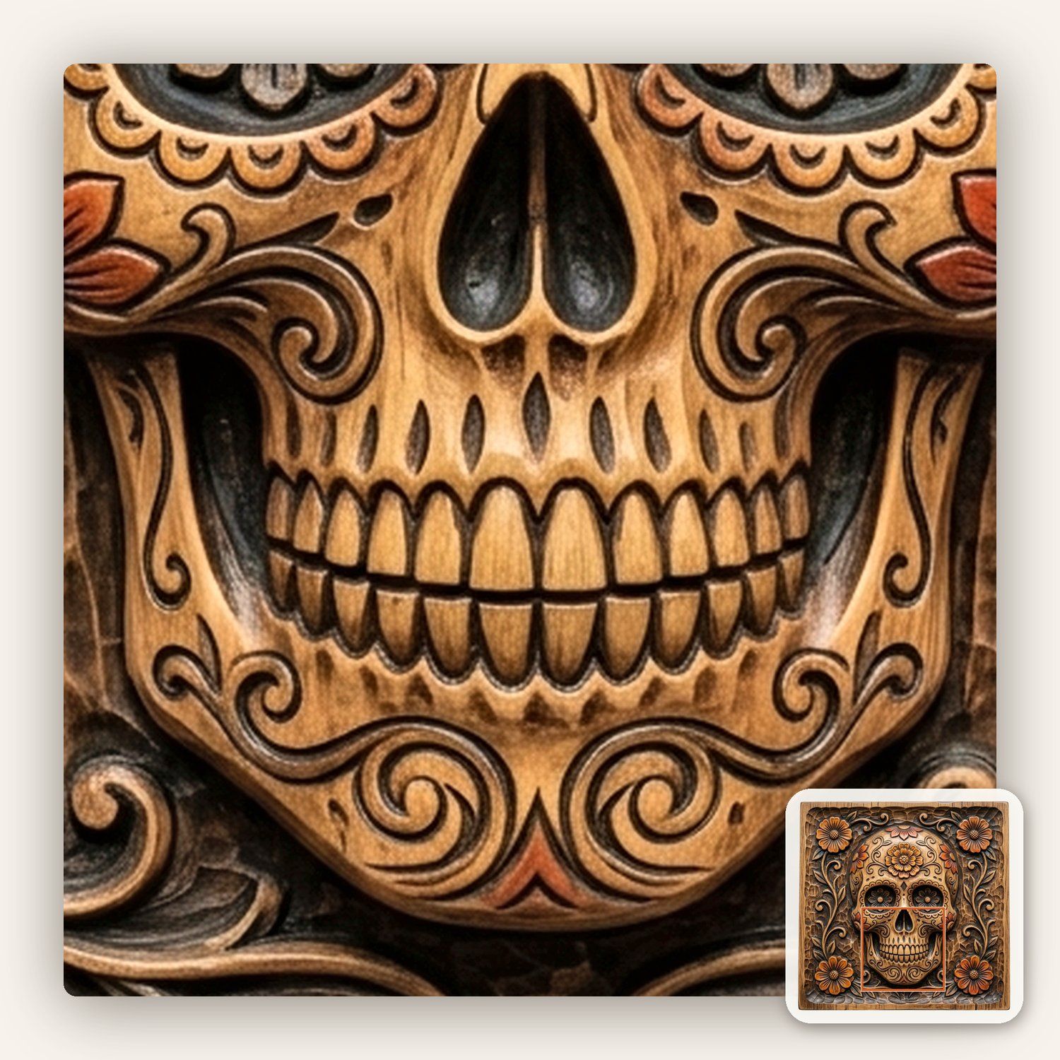 Sugar Skull Floral Marigold CNC Relief STL bas-relief STL — view 10