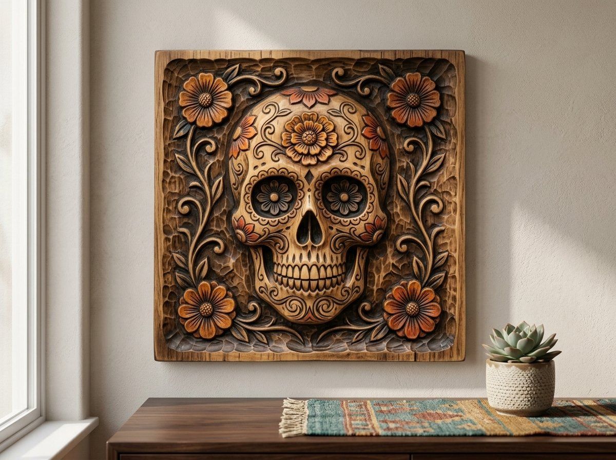 Sugar Skull Floral Marigold CNC Relief STL bas-relief STL — view 11