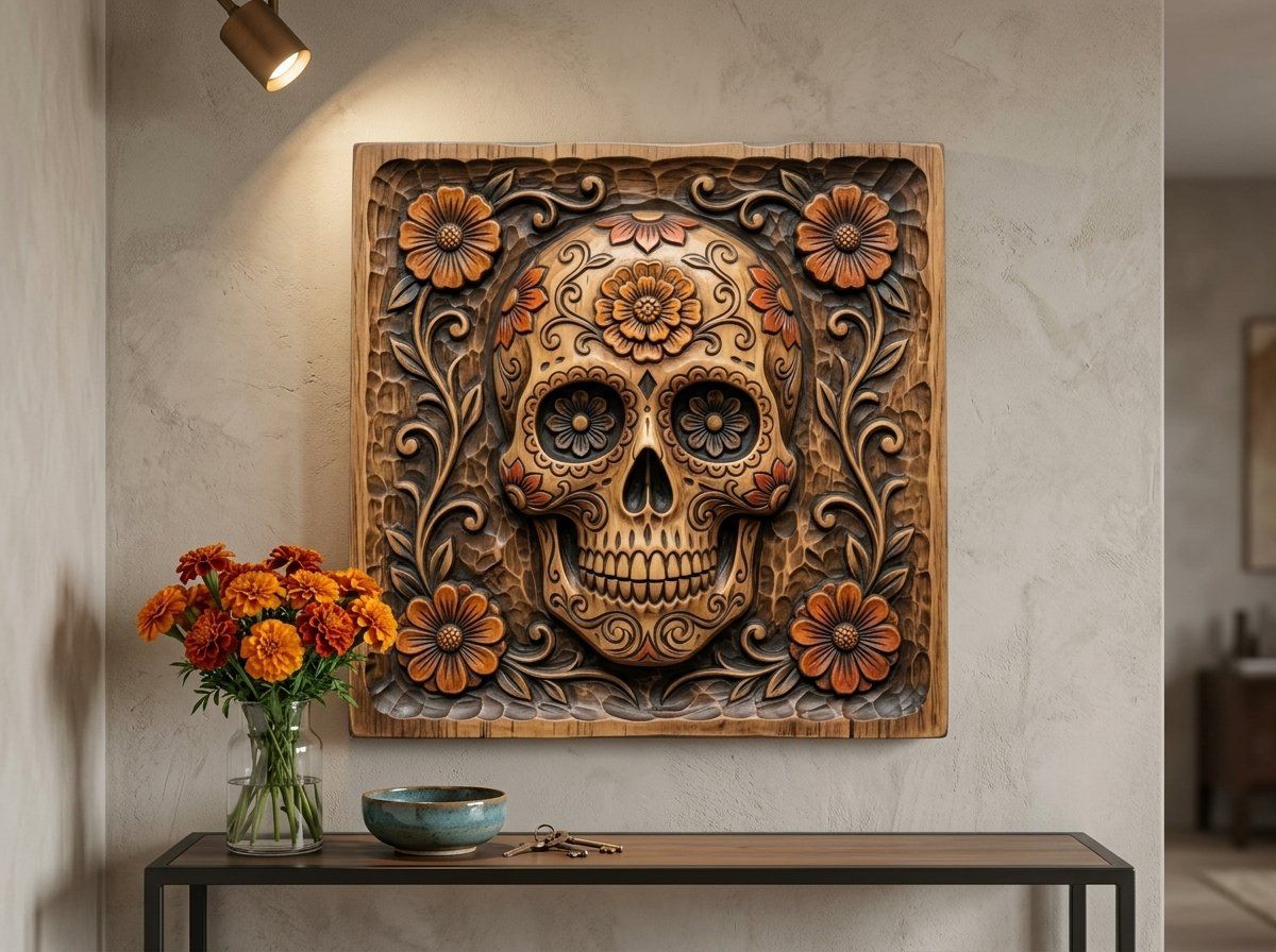 Sugar Skull Floral Marigold CNC Relief STL bas-relief STL — view 12