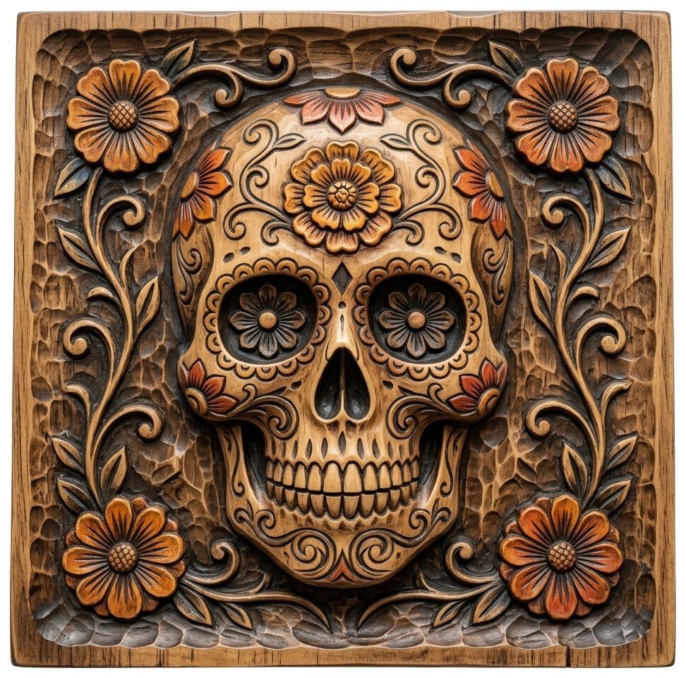 Sugar Skull Floral Marigold CNC Relief STL bas-relief STL — view 13
