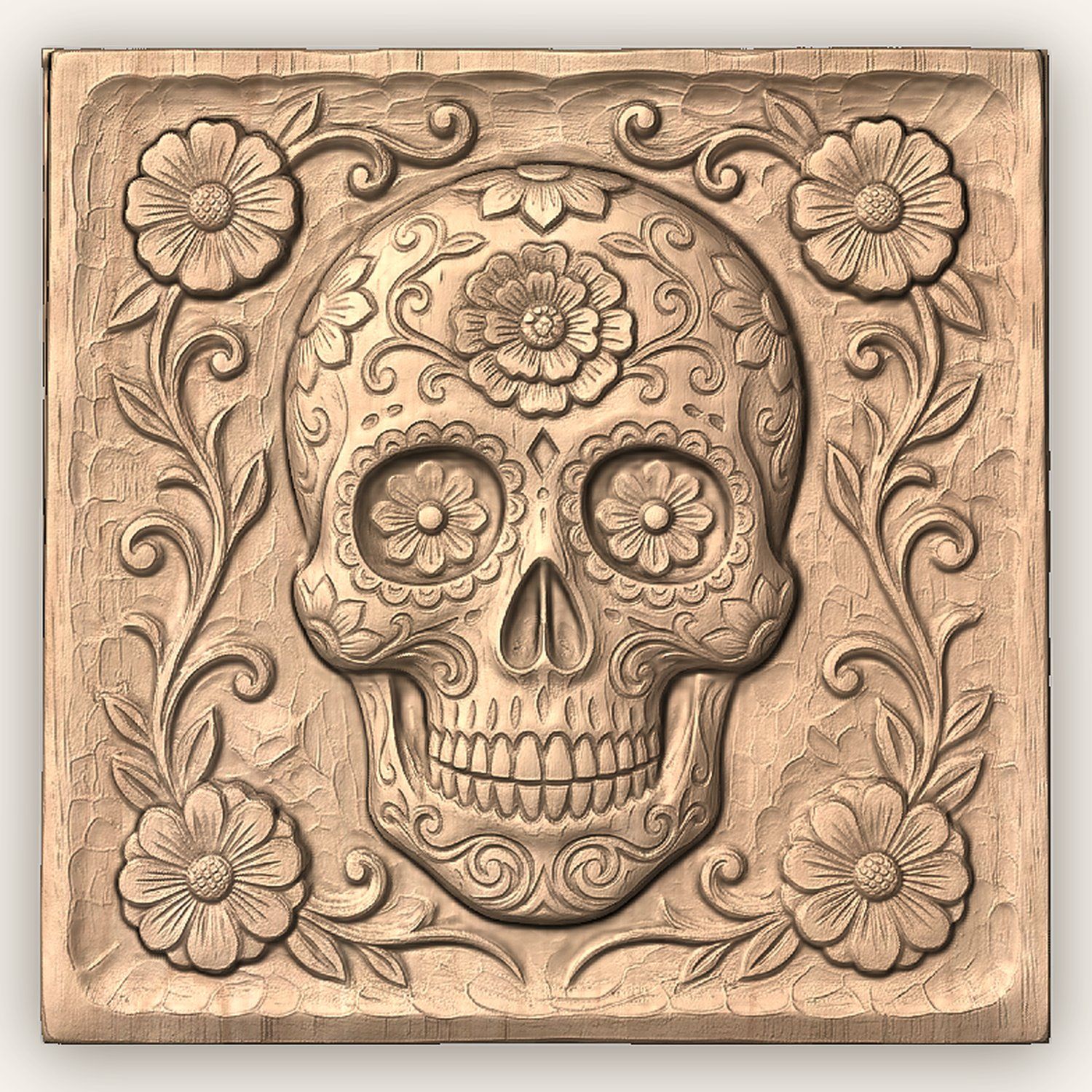 Sugar Skull Floral Marigold CNC Relief STL bas-relief STL — view 3