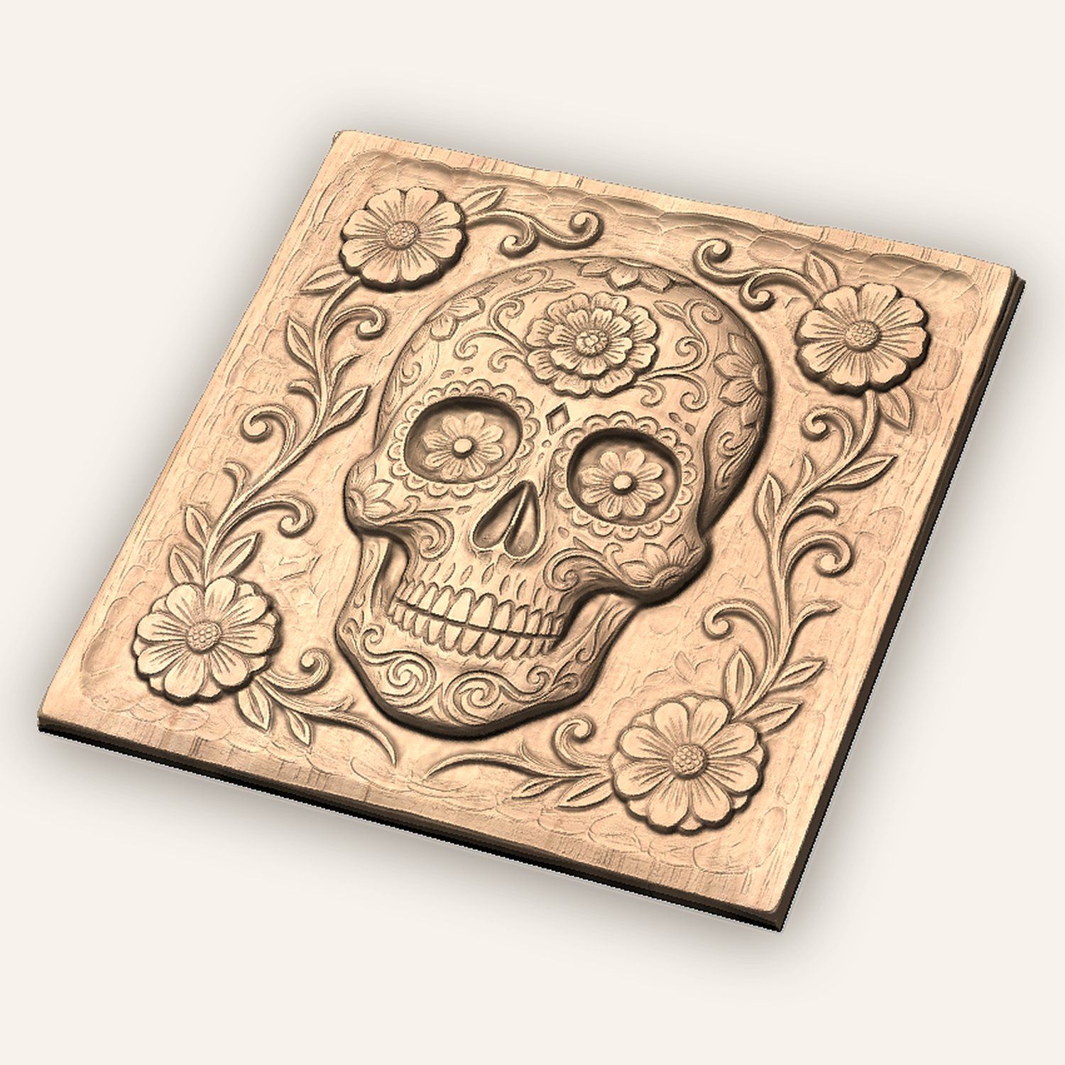 Sugar Skull Floral Marigold CNC Relief STL bas-relief STL — view 4