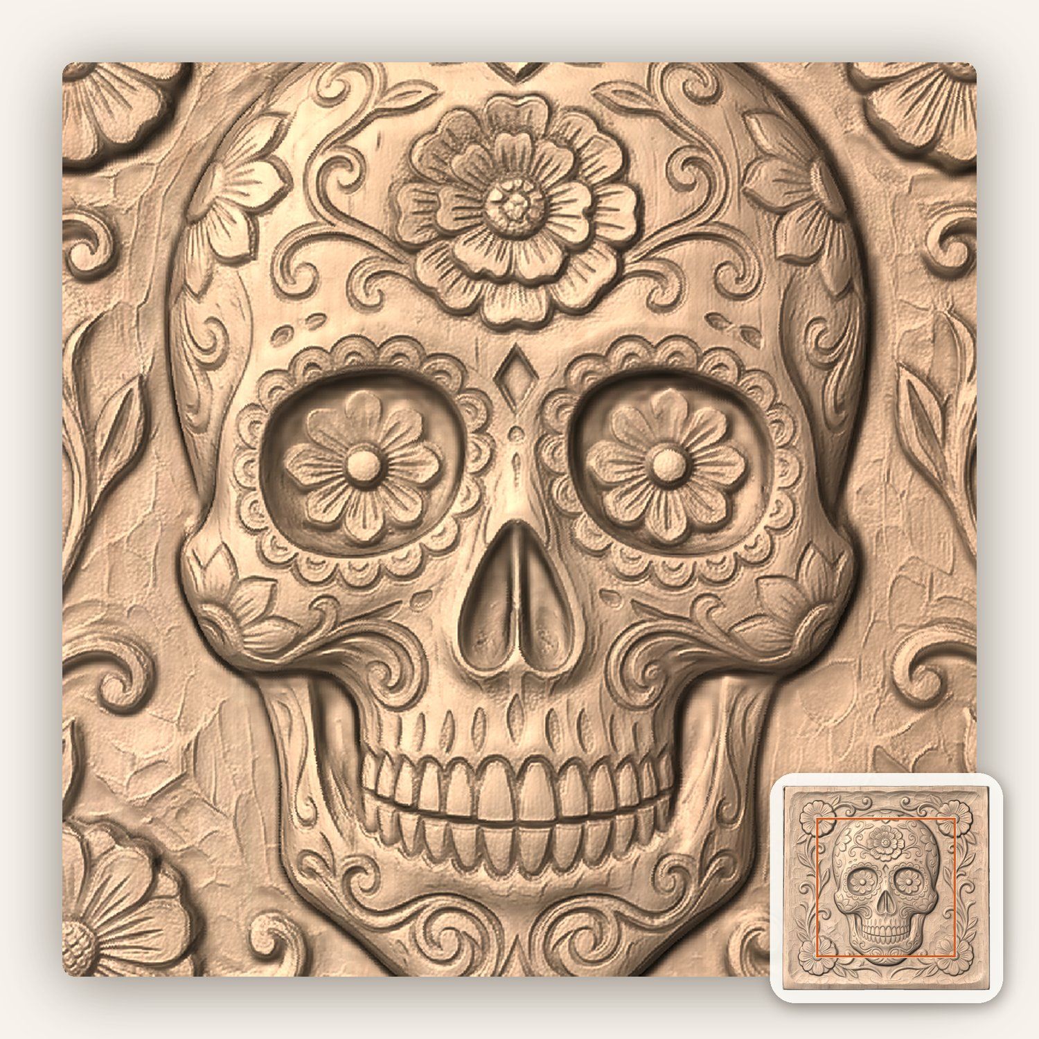 Sugar Skull Floral Marigold CNC Relief STL bas-relief STL — view 5