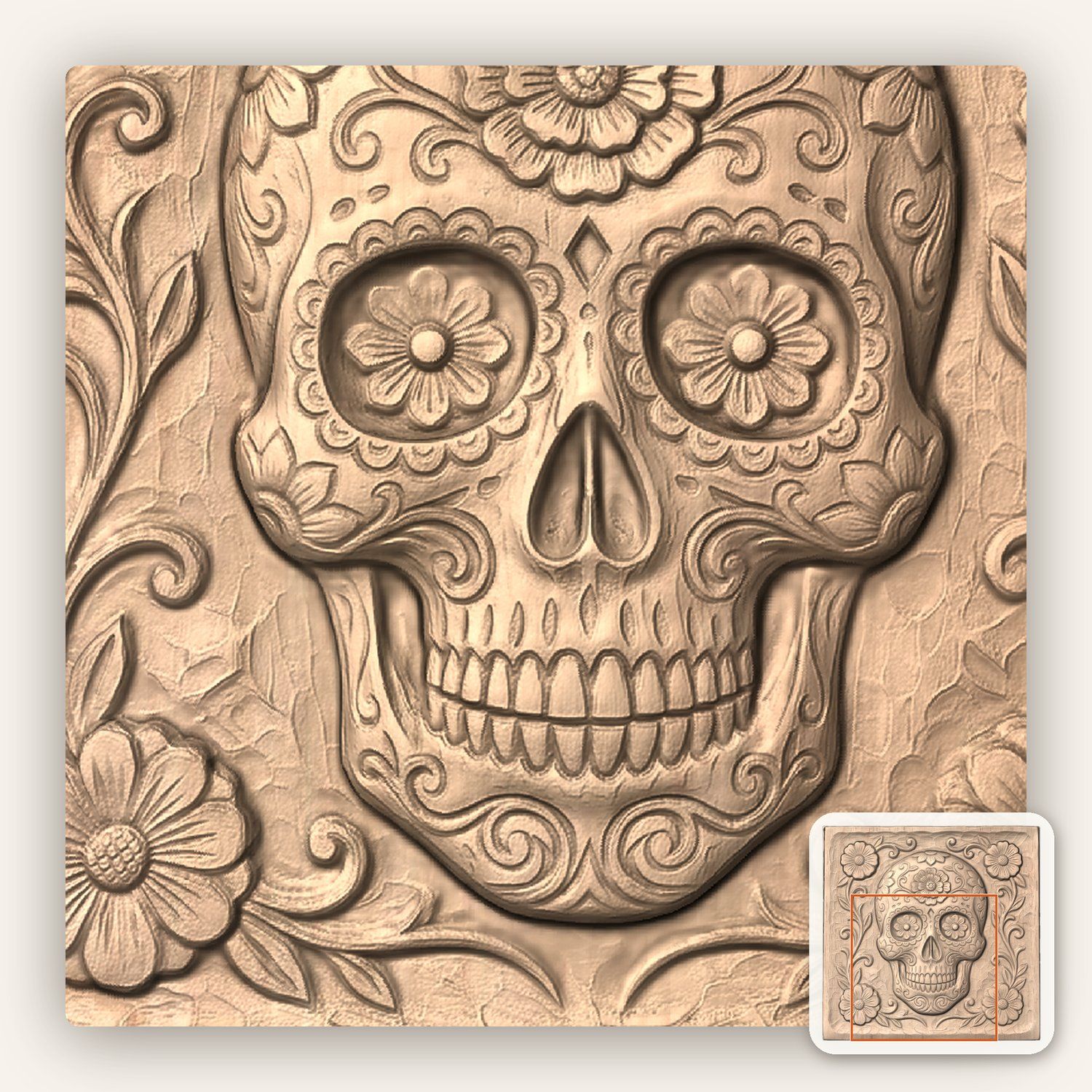 Sugar Skull Floral Marigold CNC Relief STL bas-relief STL — view 6