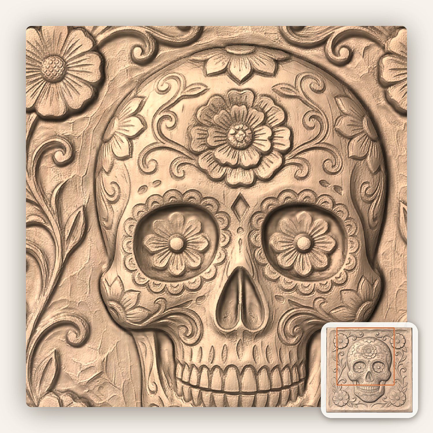 Sugar Skull Floral Marigold CNC Relief STL bas-relief STL — view 7