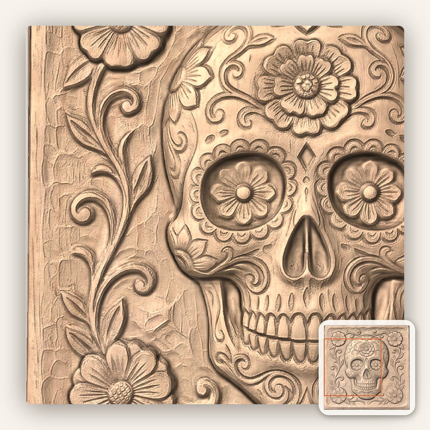 Sugar Skull Floral Marigold CNC Relief STL bas-relief STL — view 8