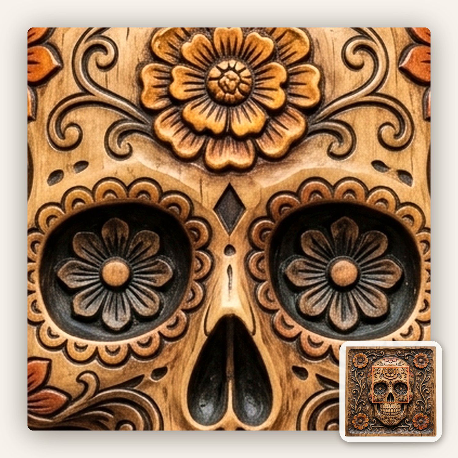 Sugar Skull Floral Marigold CNC Relief STL bas-relief STL — view 9
