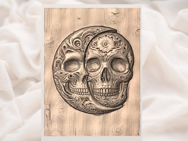 Crescent Moon Sugar Skull Bas-Relief STL for CNC Carving bas-relief STL — view 2