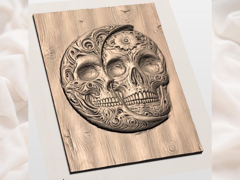 Crescent Moon Sugar Skull Bas-Relief STL for CNC Carving bas-relief STL — view 3