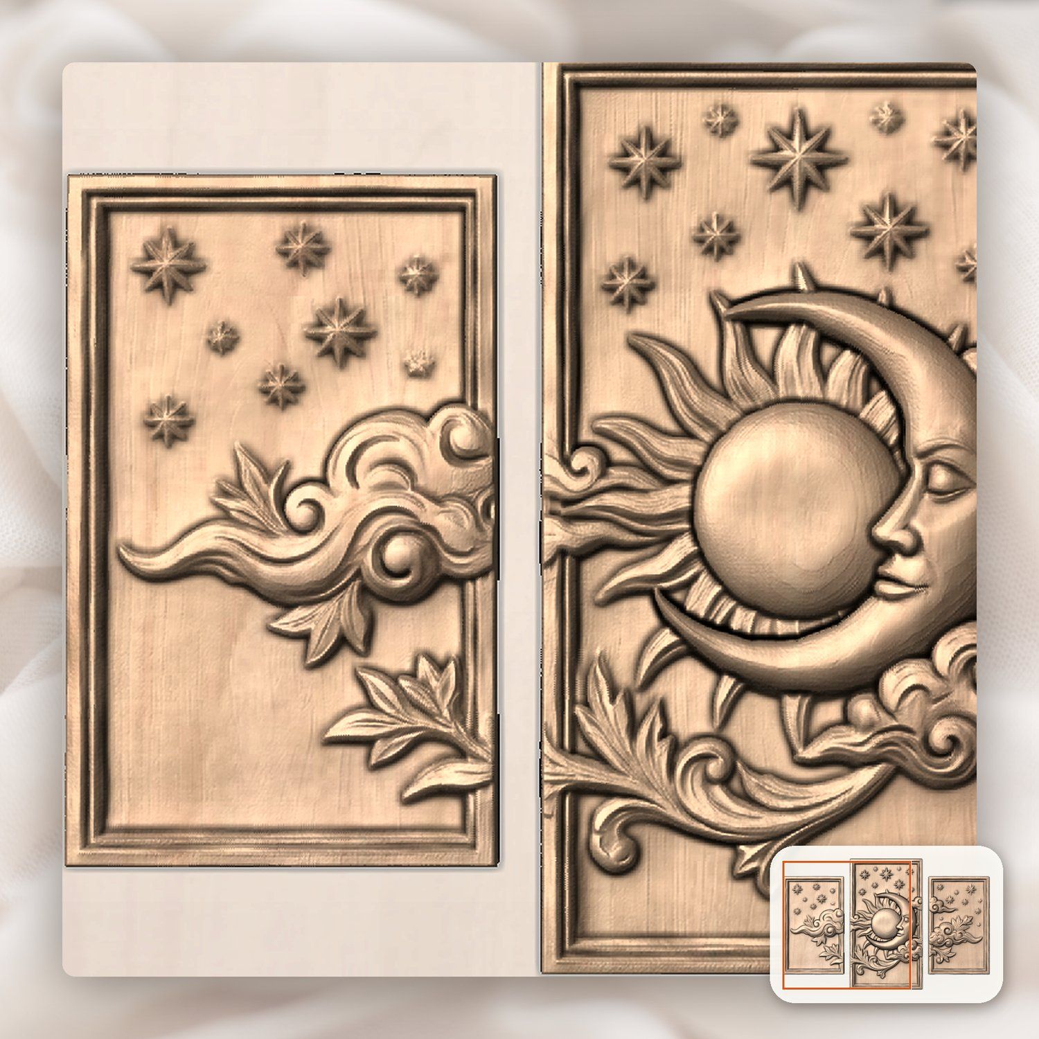 Sun Moon Stars Celestial 3 Stepped Vertical Decor Panels CNC Relief STL bas-relief STL — view 7