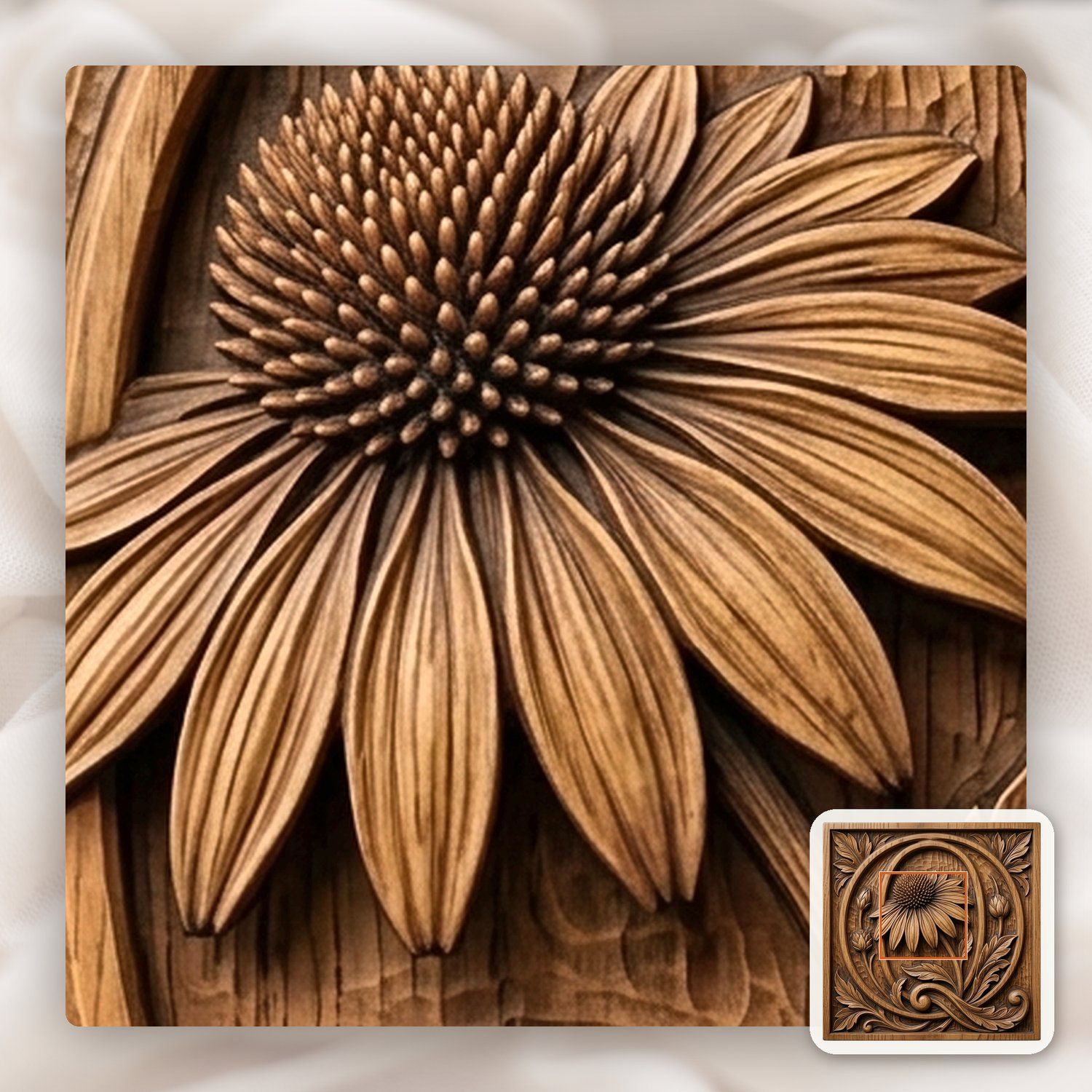 Sunflower Botanical Initial Q Wood Panel CNC Relief STL bas-relief STL — view 9