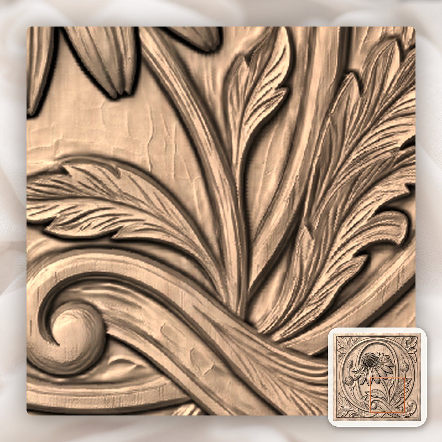 Sunflower Botanical Initial Q Wood Panel CNC Relief STL bas-relief STL — view 6