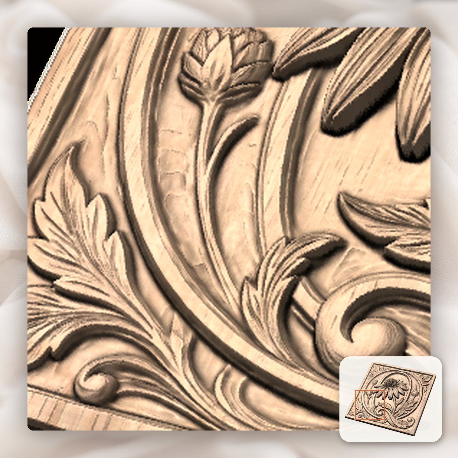Sunflower Botanical Initial Q Wood Panel CNC Relief STL bas-relief STL — view 8