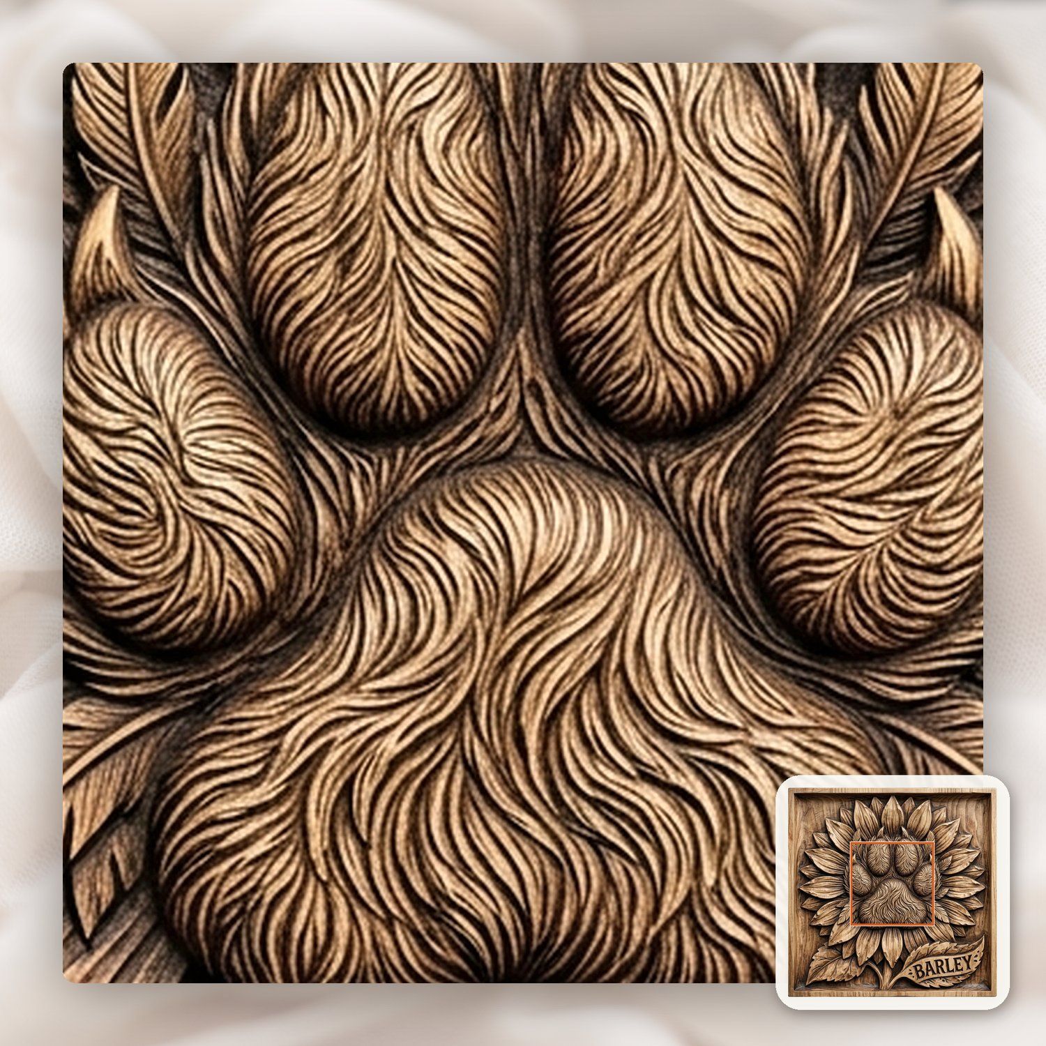 Sunflower Dog Paw Memorial CNC Relief STL bas-relief STL — view 9