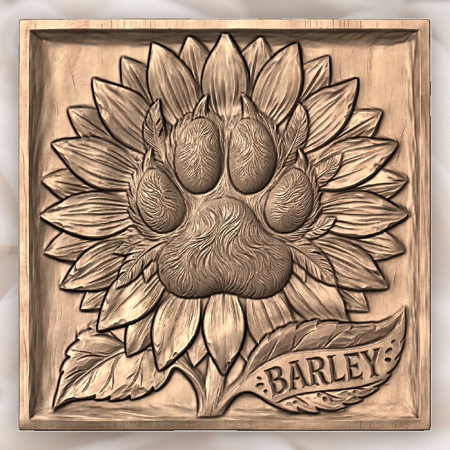 Sunflower Dog Paw Memorial CNC Relief STL bas-relief STL — view 2