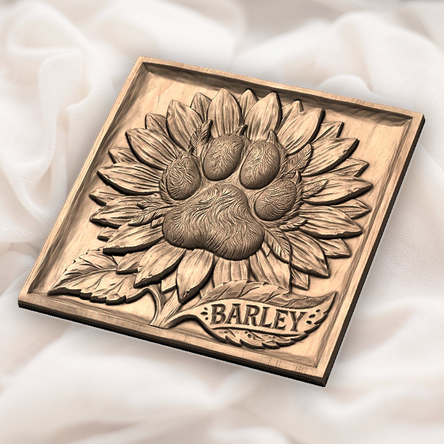 Sunflower Dog Paw Memorial CNC Relief STL bas-relief STL — view 3
