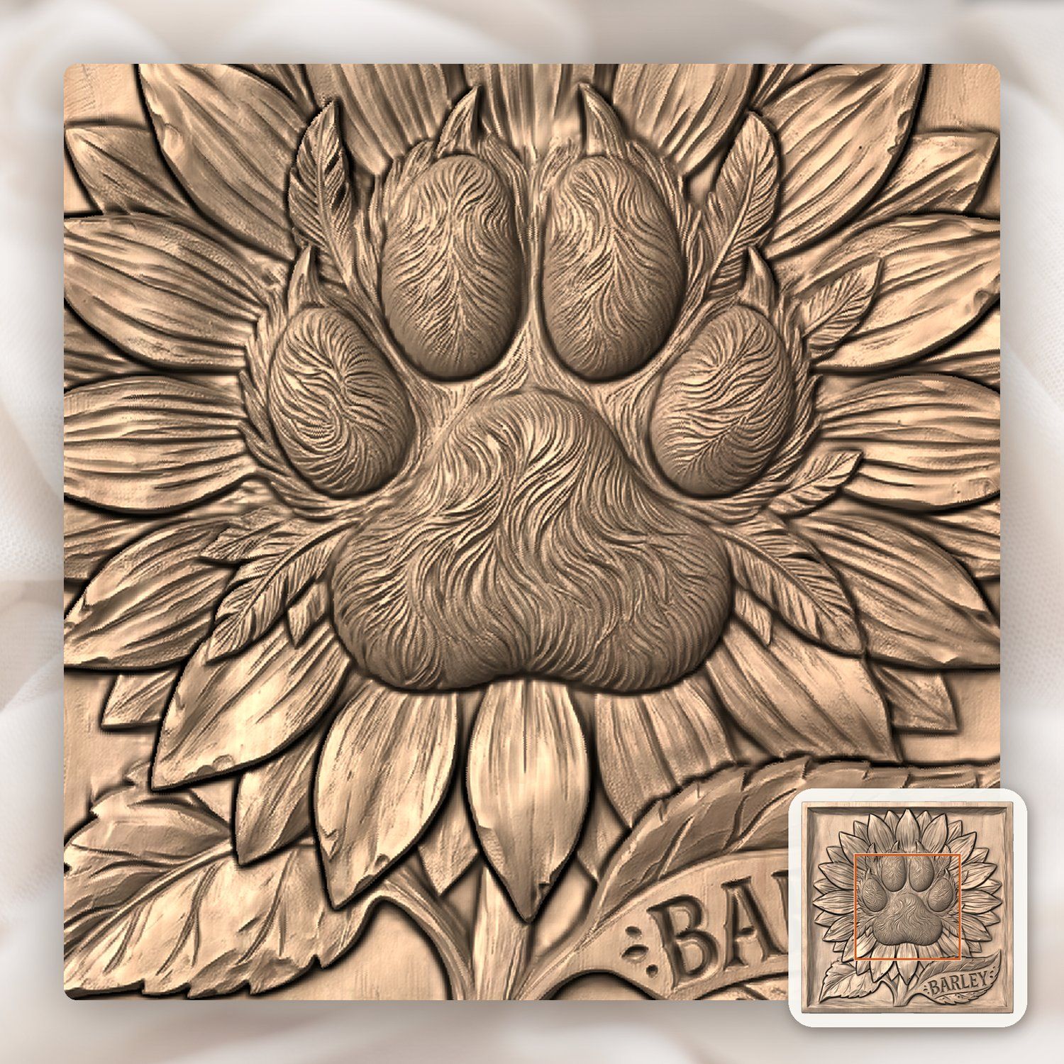 Sunflower Dog Paw Memorial CNC Relief STL bas-relief STL — view 4