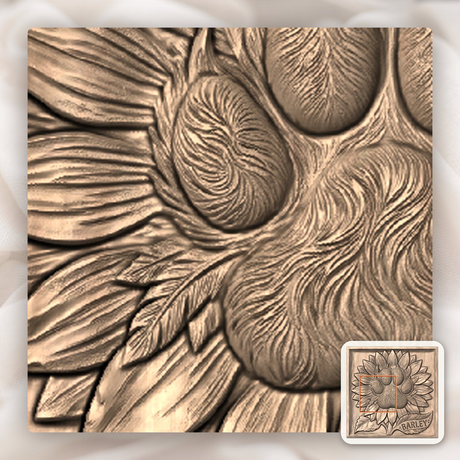 Sunflower Dog Paw Memorial CNC Relief STL bas-relief STL — view 5