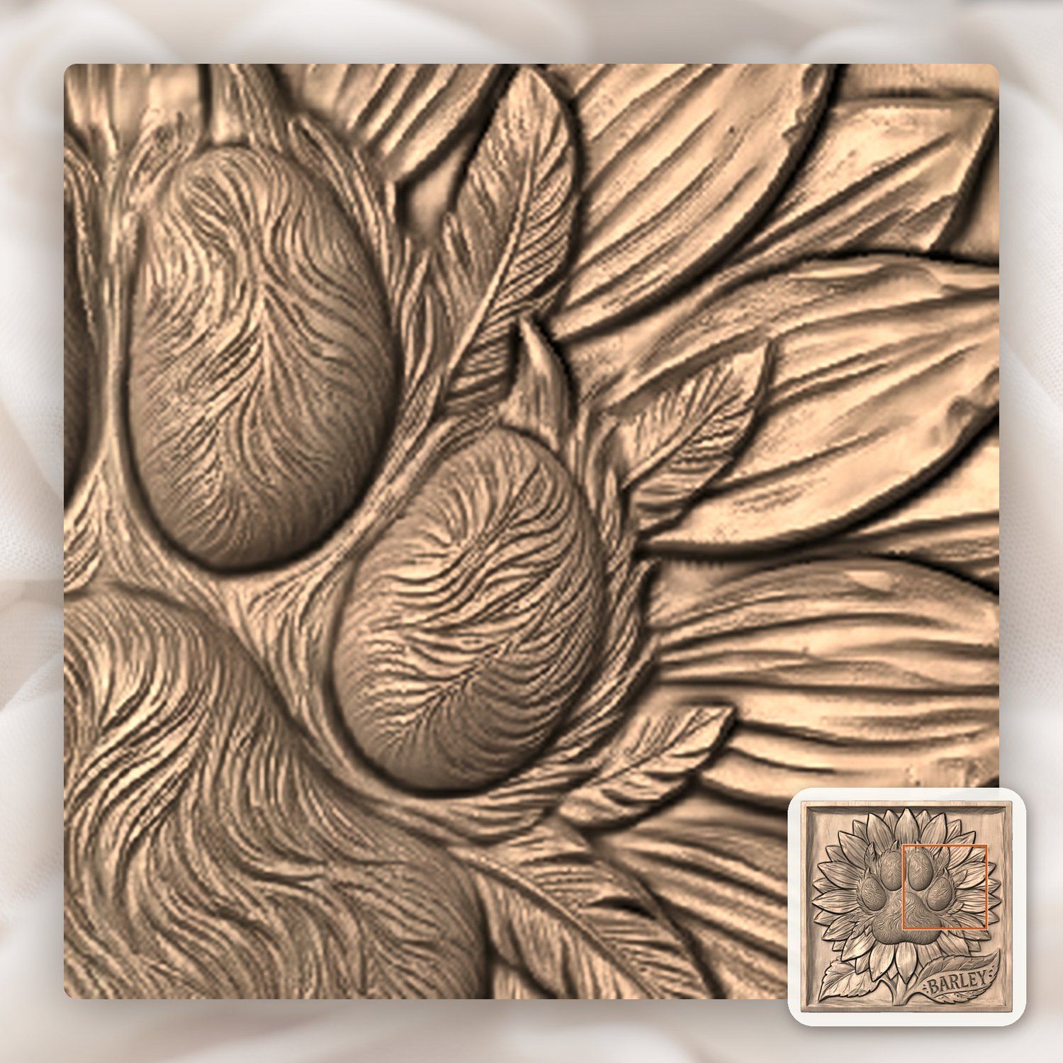 Sunflower Dog Paw Memorial CNC Relief STL bas-relief STL — view 6