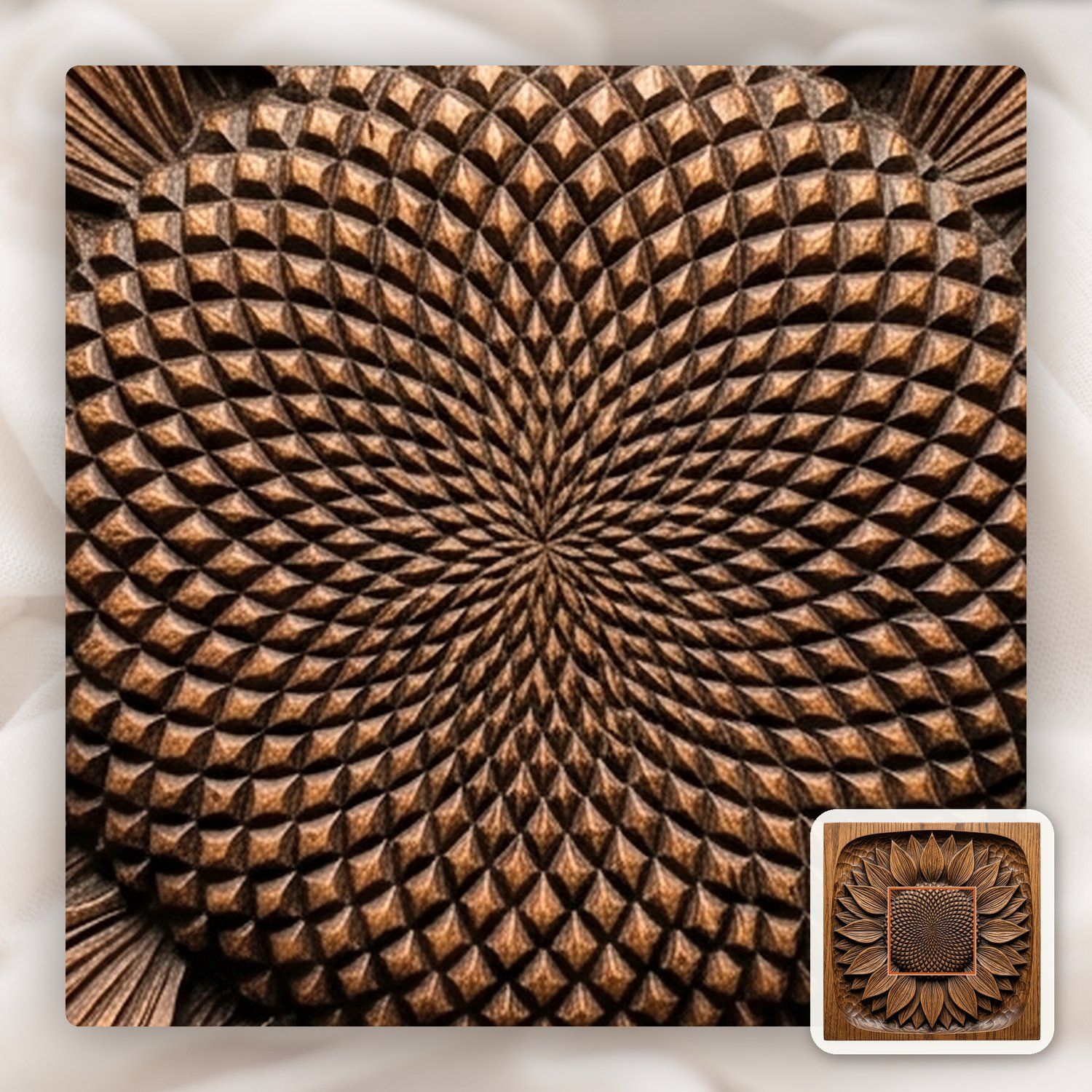 Sunflower Floral Medallion CNC Relief STL bas-relief STL — view 9