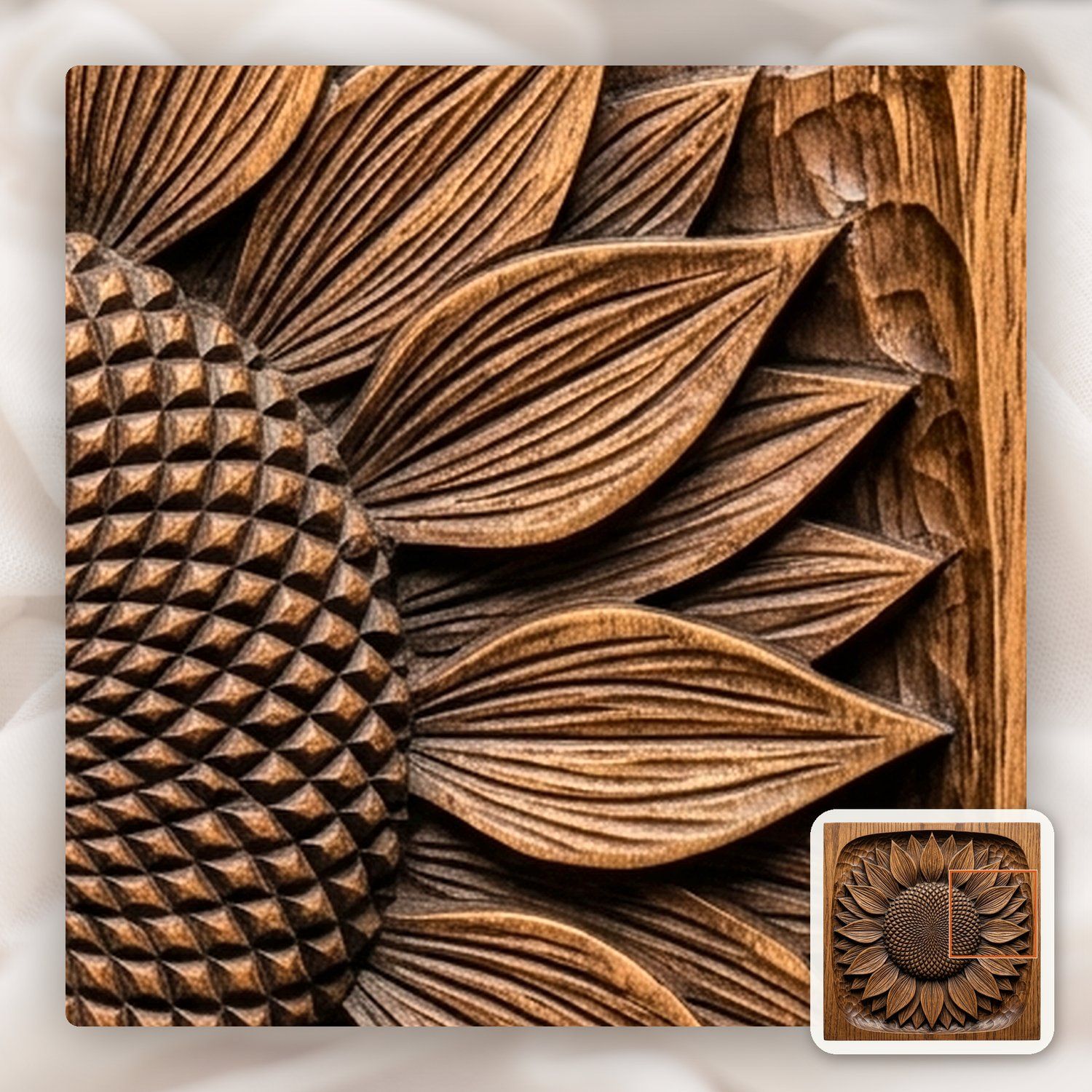 Sunflower Floral Medallion CNC Relief STL bas-relief STL — view 10