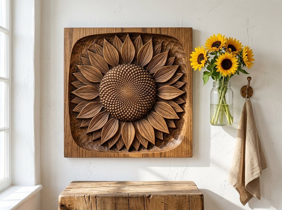 Sunflower Floral Medallion CNC Relief STL bas-relief STL — view 11