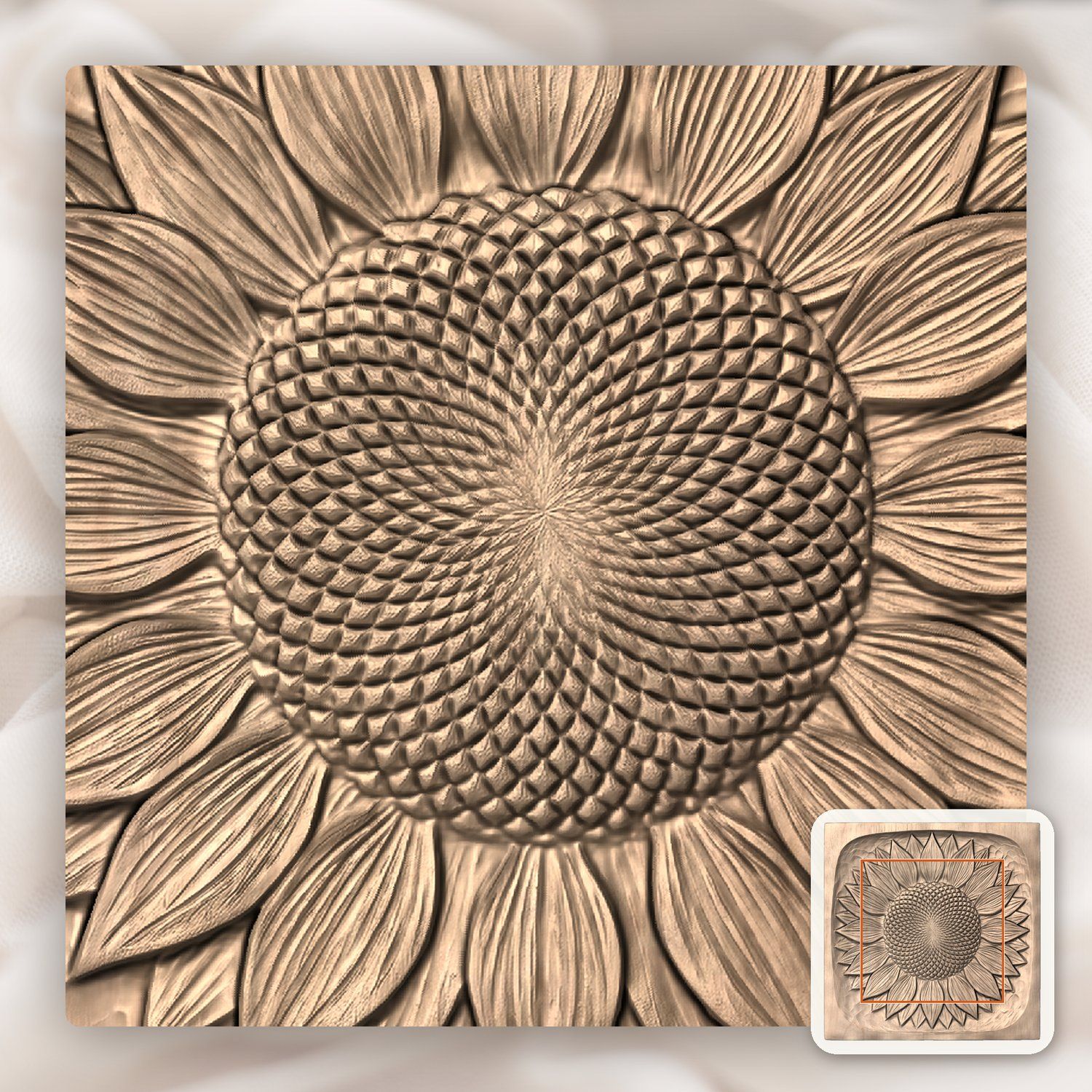 Sunflower Floral Medallion CNC Relief STL bas-relief STL — view 5