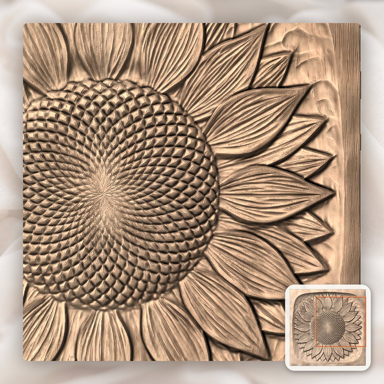 Sunflower Floral Medallion CNC Relief STL bas-relief STL — view 6