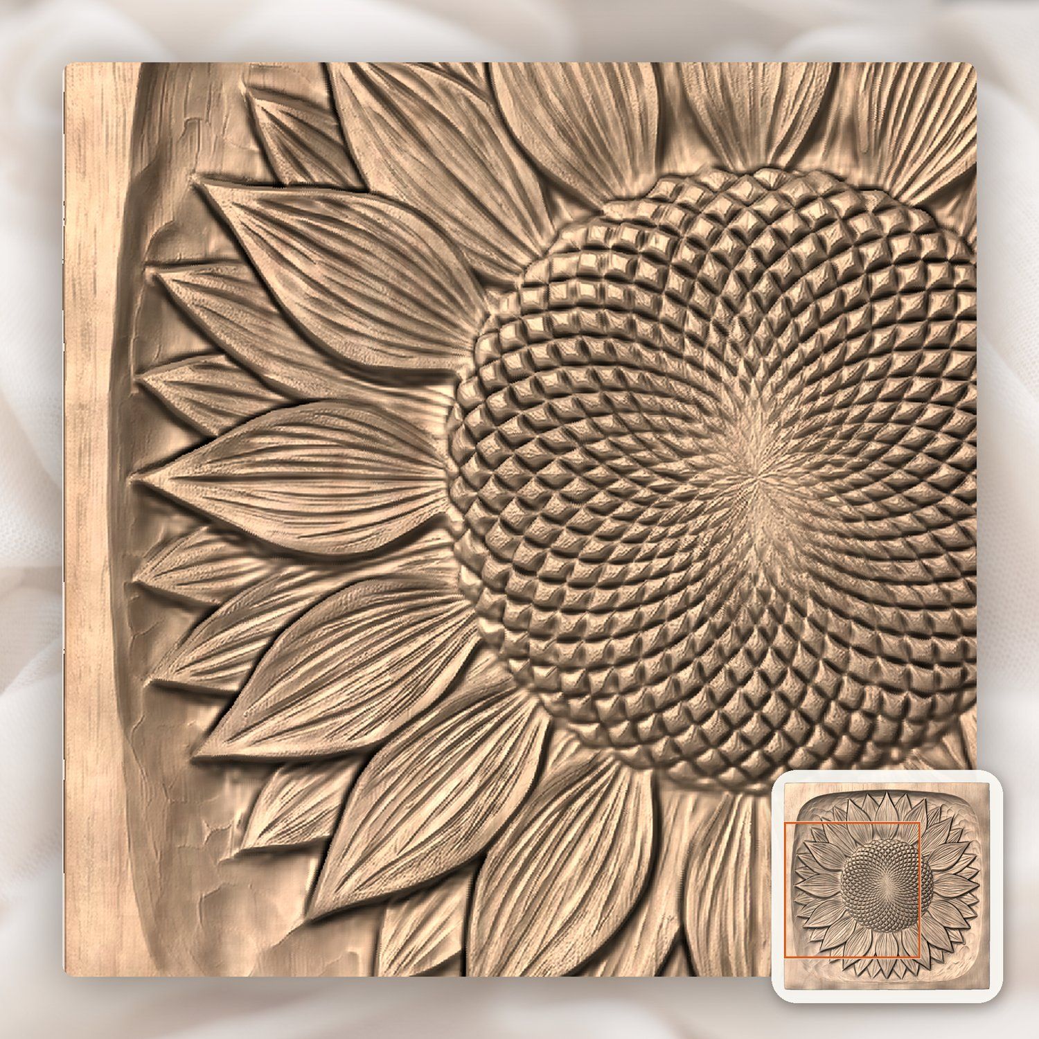 Sunflower Floral Medallion CNC Relief STL bas-relief STL — view 7