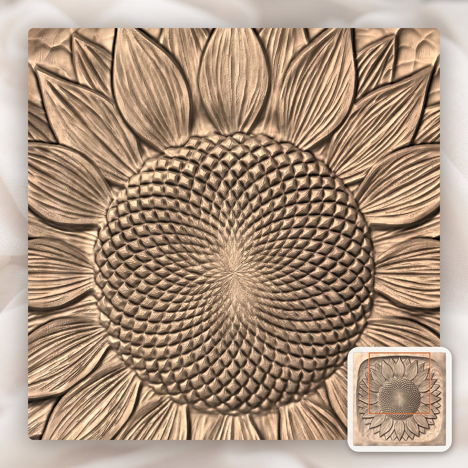 Sunflower Floral Medallion CNC Relief STL bas-relief STL — view 8