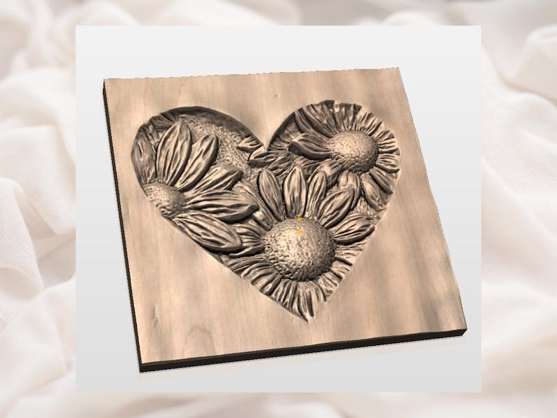 Sunflower Heart Bas-Relief STL for CNC Carving and 3D Printing bas-relief STL — view 2