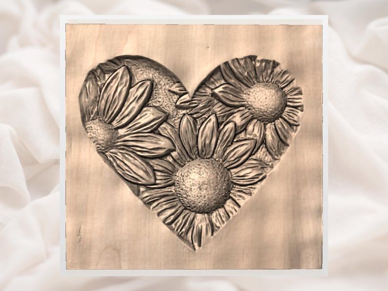 Sunflower Heart Bas-Relief STL for CNC Carving and 3D Printing bas-relief STL — view 3