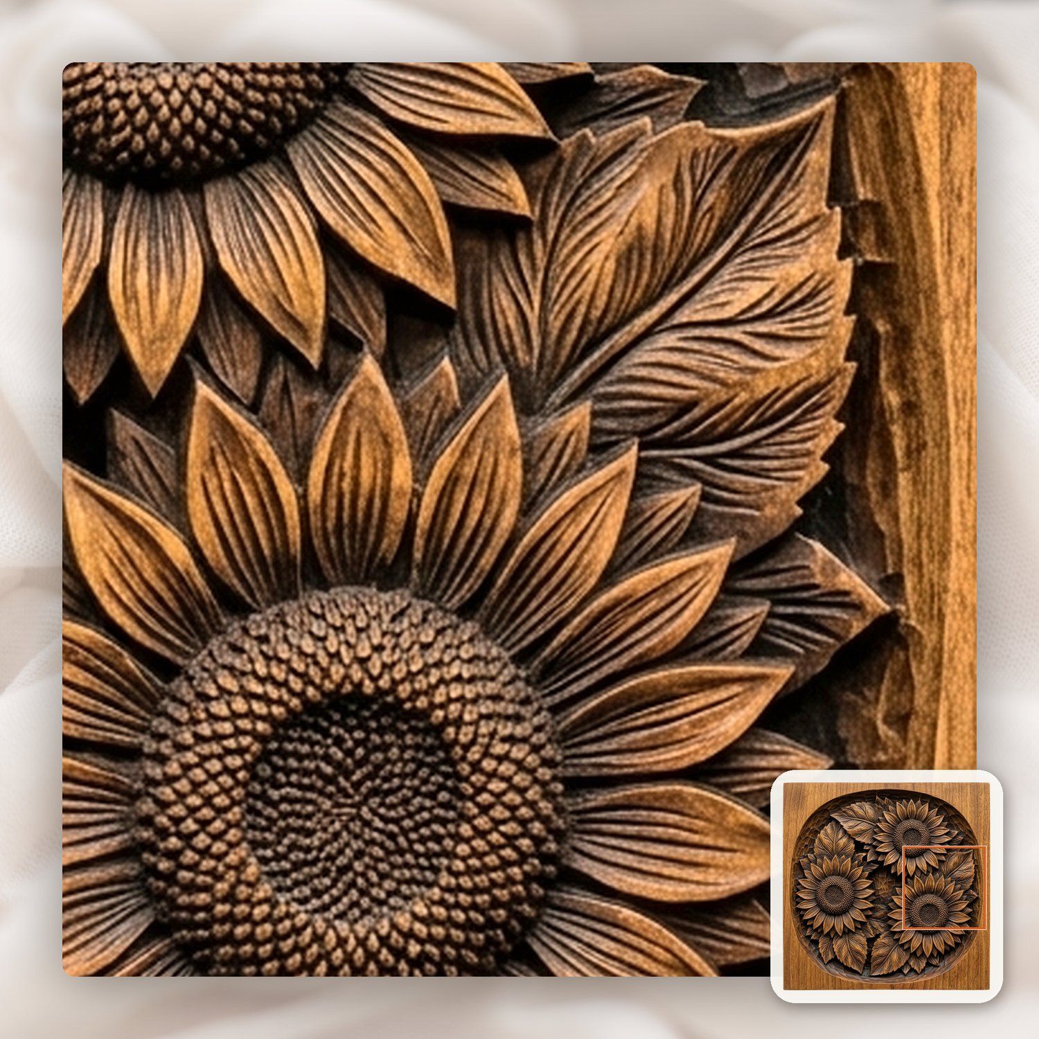 Sunflower Wreath Floral CNC Relief STL bas-relief STL — view 11