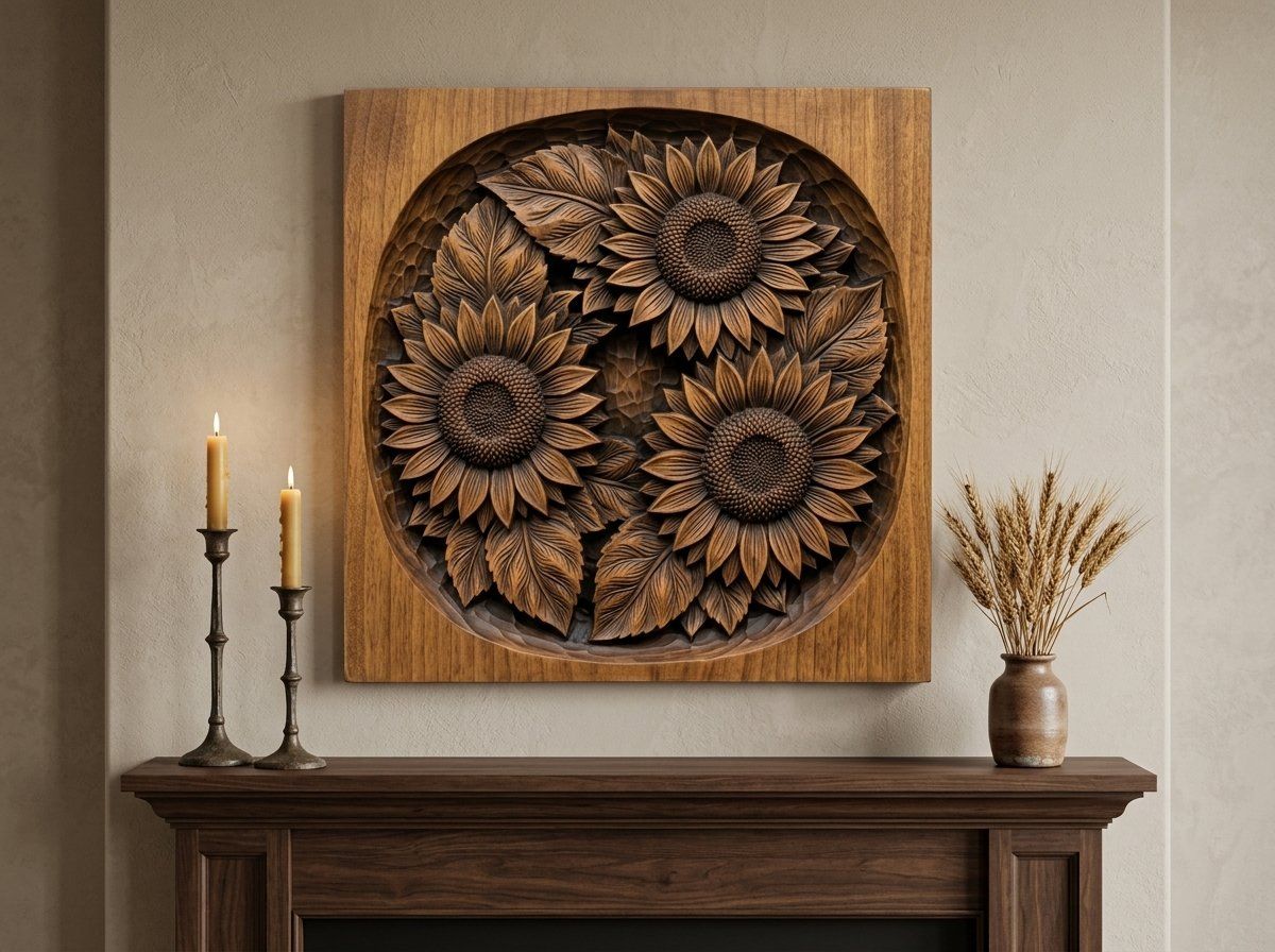 Sunflower Wreath Floral CNC Relief STL bas-relief STL — view 12