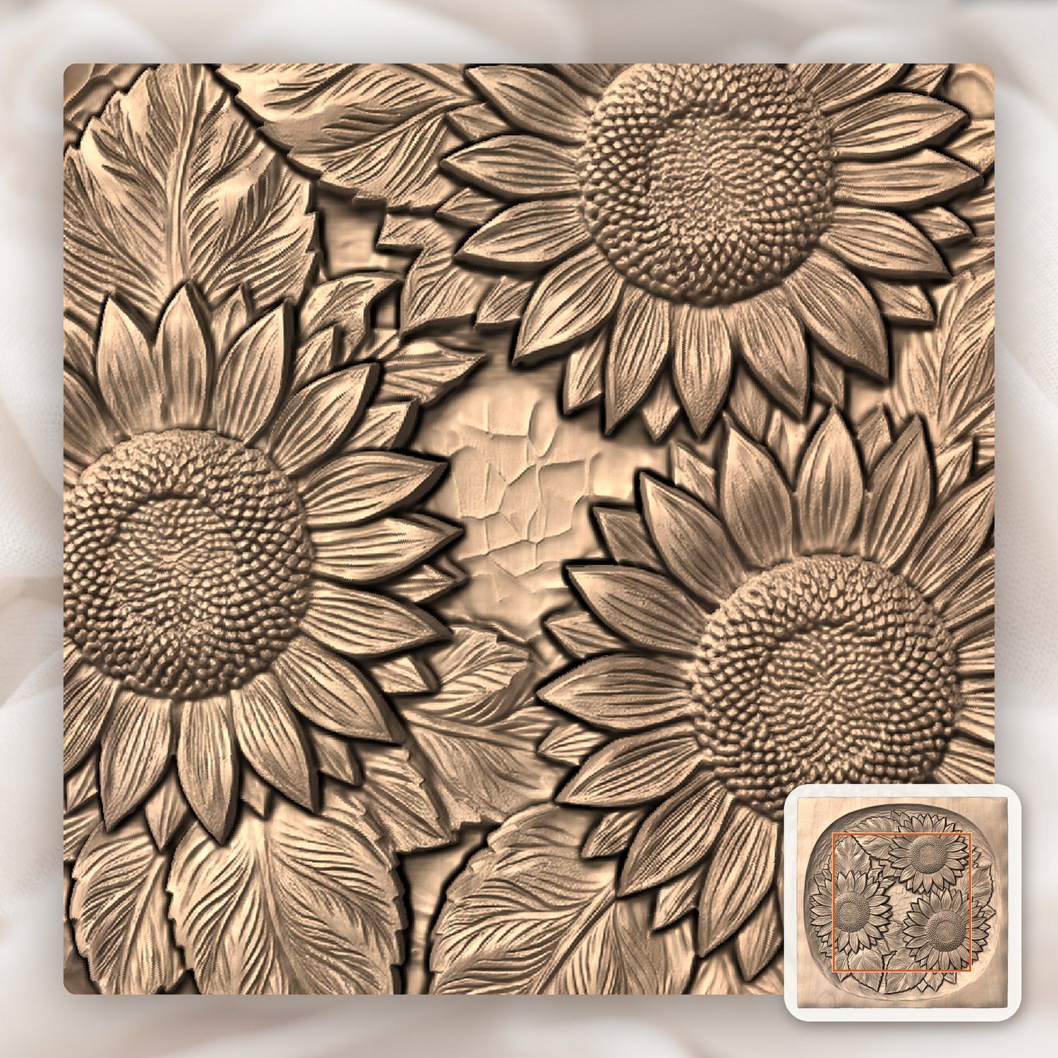 Sunflower Wreath Floral CNC Relief STL bas-relief STL — view 6