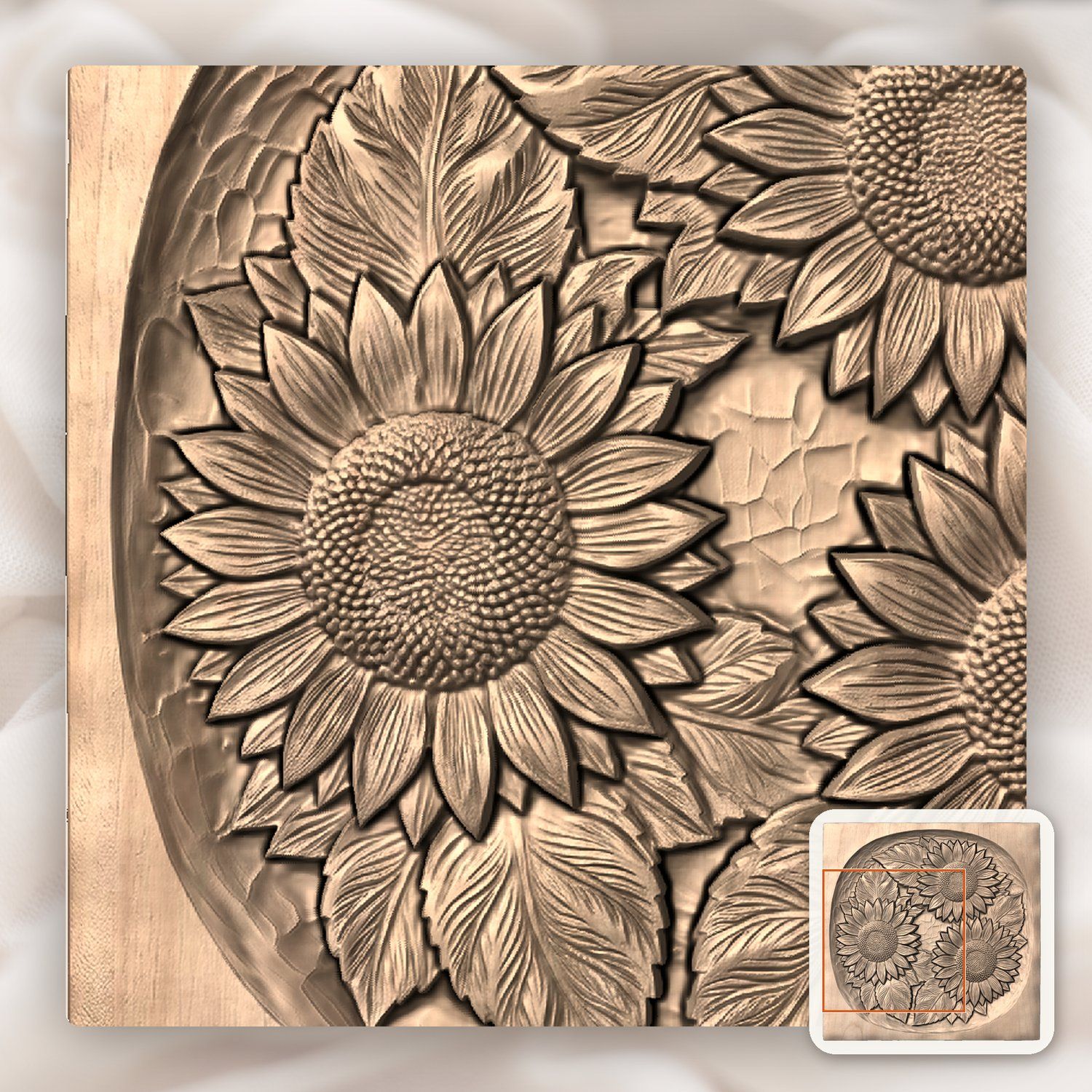 Sunflower Wreath Floral CNC Relief STL bas-relief STL — view 7